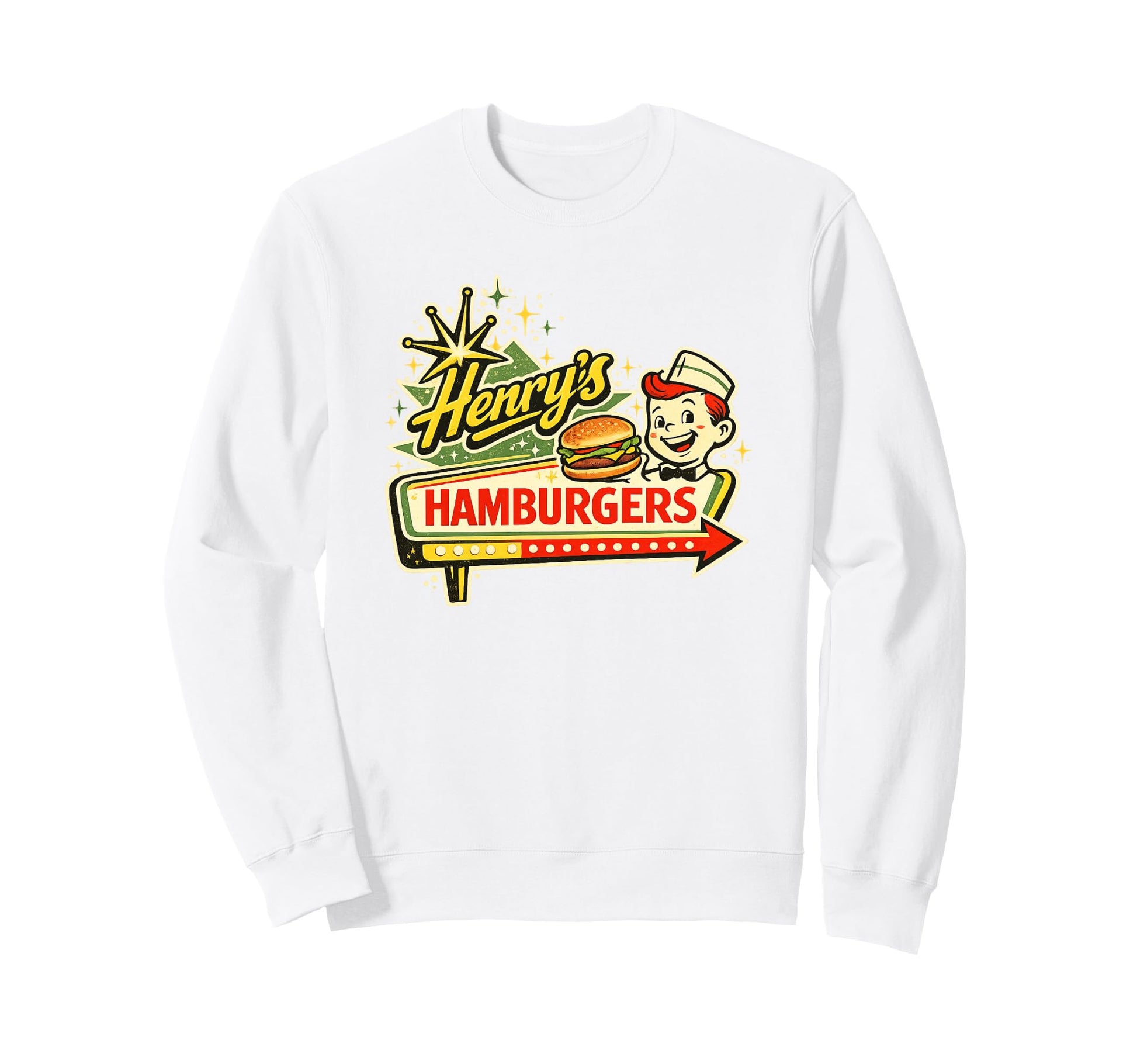 Diner Sign Art Henrys Hamburgers Sweatshirt - Unique Graphic Unisex - T-Shirt, Sweatshirt, Hoodie