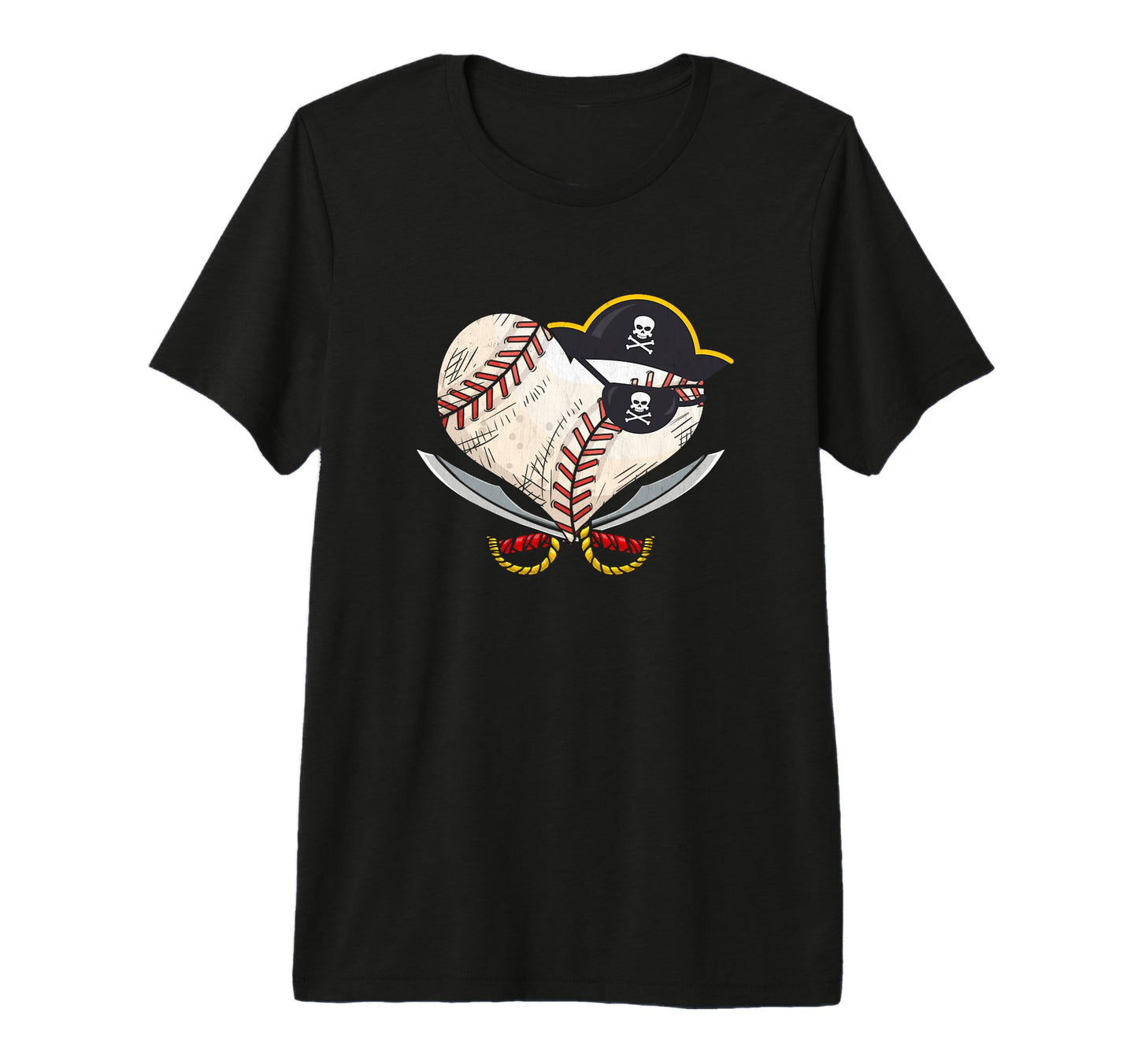 Pirate Baseball Heart Ball Skull T-Shirt - Casual Everyday Wear for Adults - T-Shirt, Sweatshirt, Hoodie