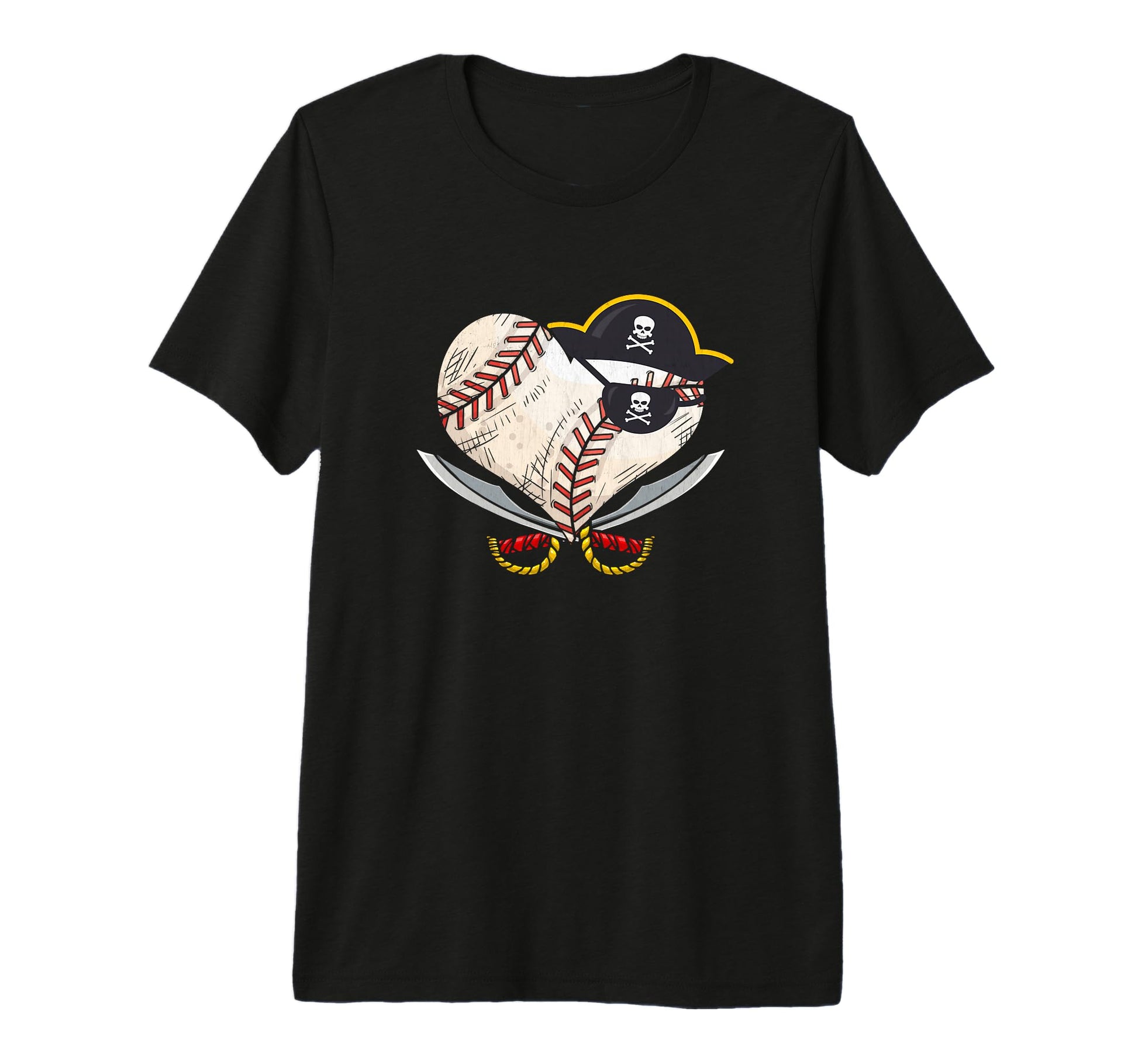 Pirate Baseball Heart Ball Skull T-Shirt - Casual Everyday Wear for Adults - T-Shirt, Sweatshirt, Hoodie