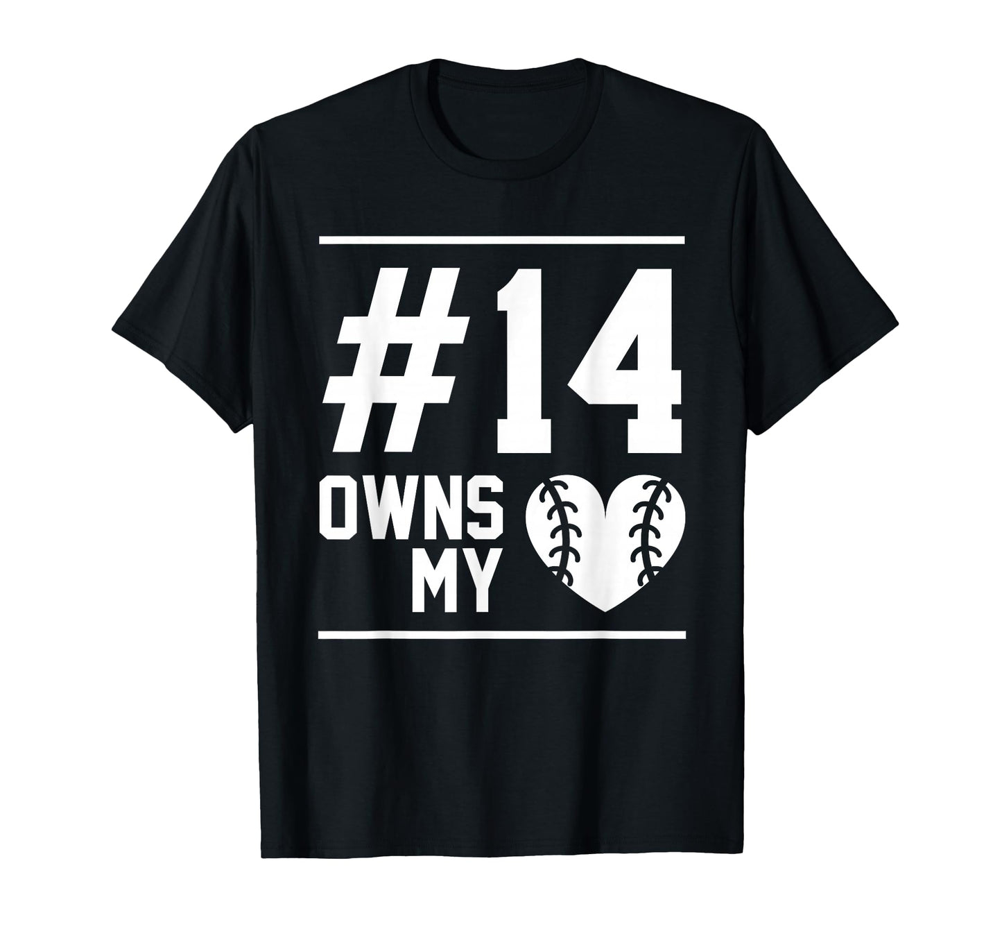 14 Owns My Heart Baseball Softball T-Shirt - Minimalist Print Men Women - T-Shirt, Sweatshirt, Hoodie