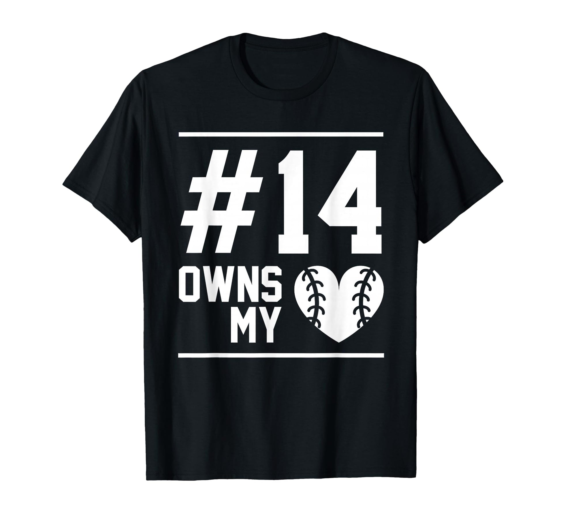 14 Owns My Heart Baseball Softball T-Shirt - Minimalist Print Men Women - T-Shirt, Sweatshirt, Hoodie