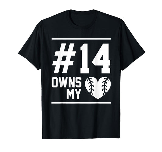 14 Owns My Heart Baseball Softball T-Shirt - Minimalist Print Men Women - T-Shirt, Sweatshirt, Hoodie