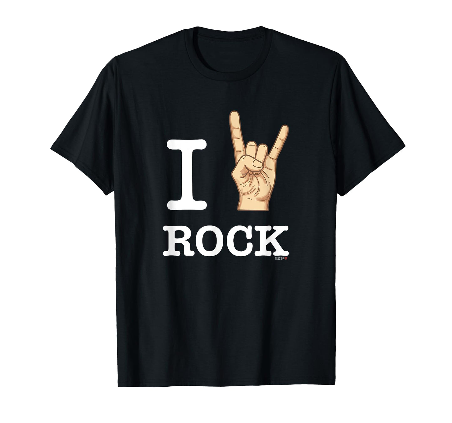 I Love Rock Music White Rock Horn Hand T-Shirt - Graphic Print for Adults - T-Shirt, Sweatshirt, Hoodie