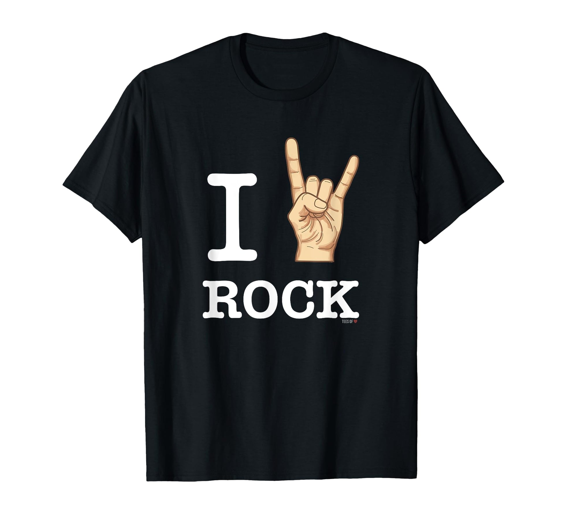 I Love Rock Music White Rock Horn Hand T-Shirt - Graphic Print for Adults - T-Shirt, Sweatshirt, Hoodie