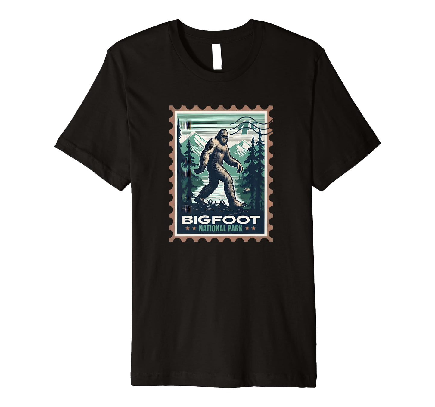 Bigfoot National Park Stamp Funny Bigfoot T-Shirt - Graphic Print Unisex - T-Shirt, Sweatshirt, Hoodie
