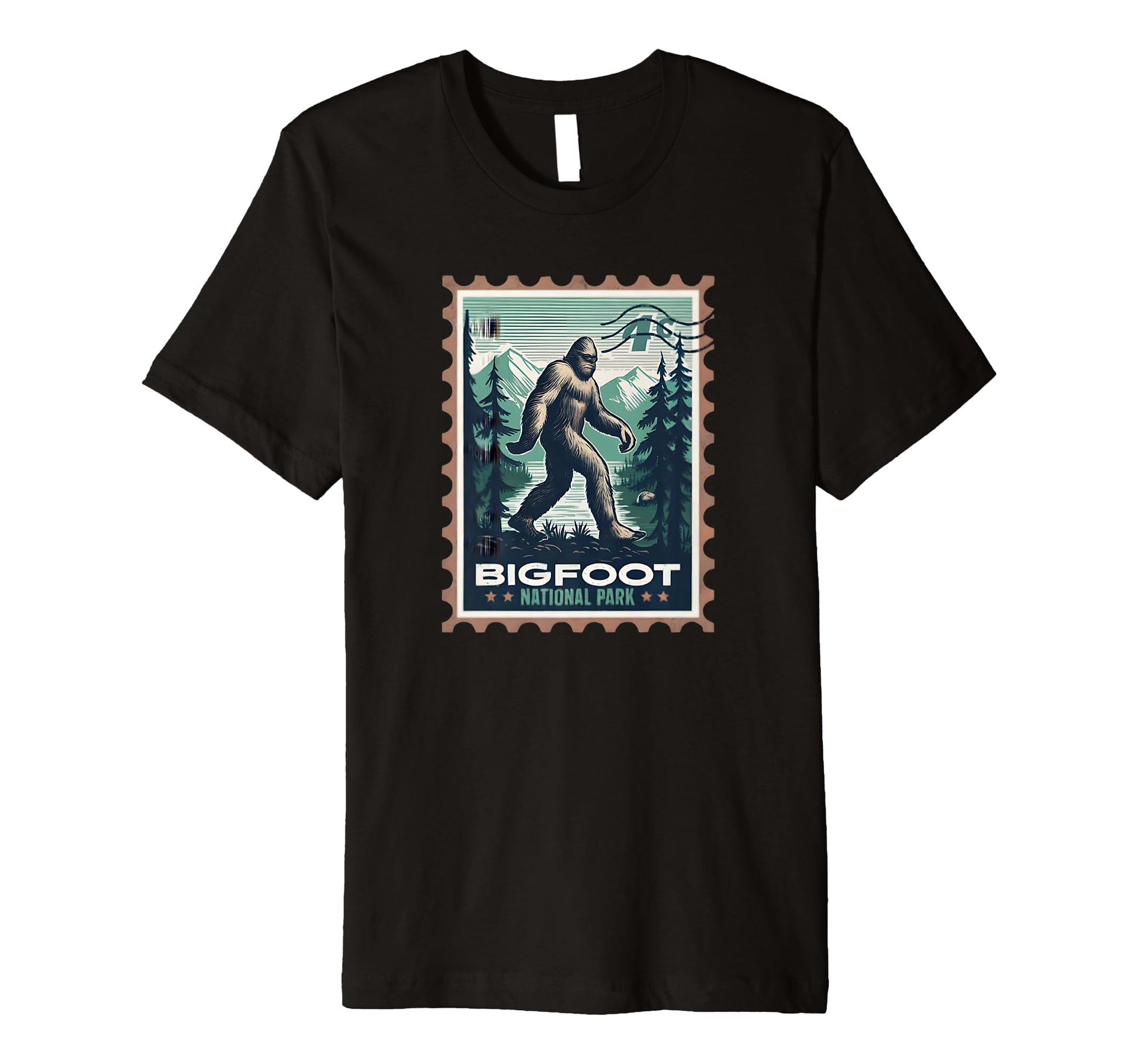 Bigfoot National Park Stamp Funny Bigfoot T-Shirt - Graphic Print Unisex - T-Shirt, Sweatshirt, Hoodie