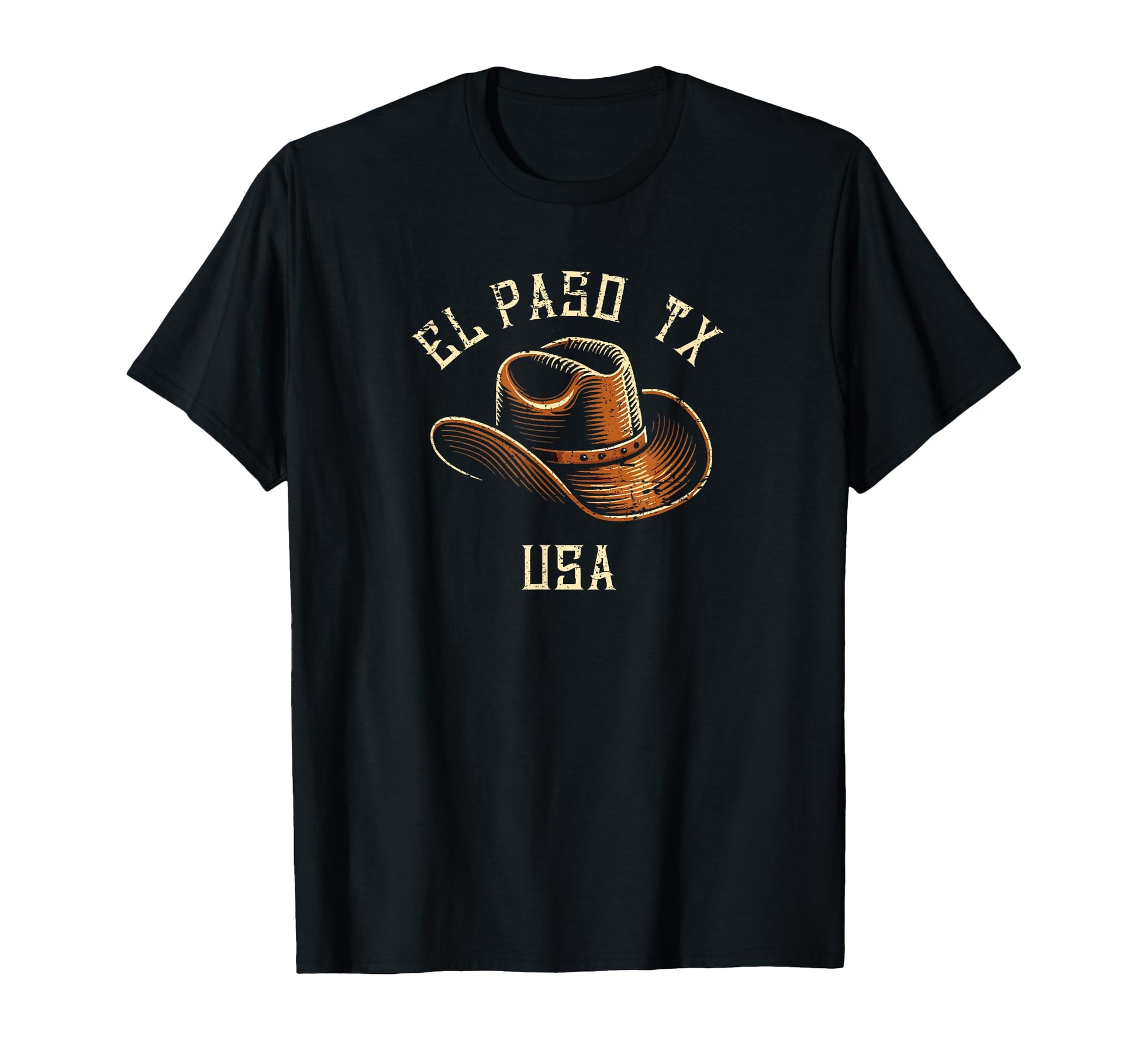 El Paso Tx Usa Cowboy Hat Distressed T-Shirt - Custom Art Print Unisex - T-Shirt, Sweatshirt, Hoodie