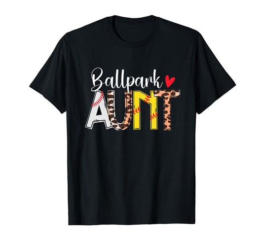 Ballpark Aunt Leopard Baseball Softball T-Shirt - Graphic Print for Adults - T-Shirt, Sweatshirt, Hoodie