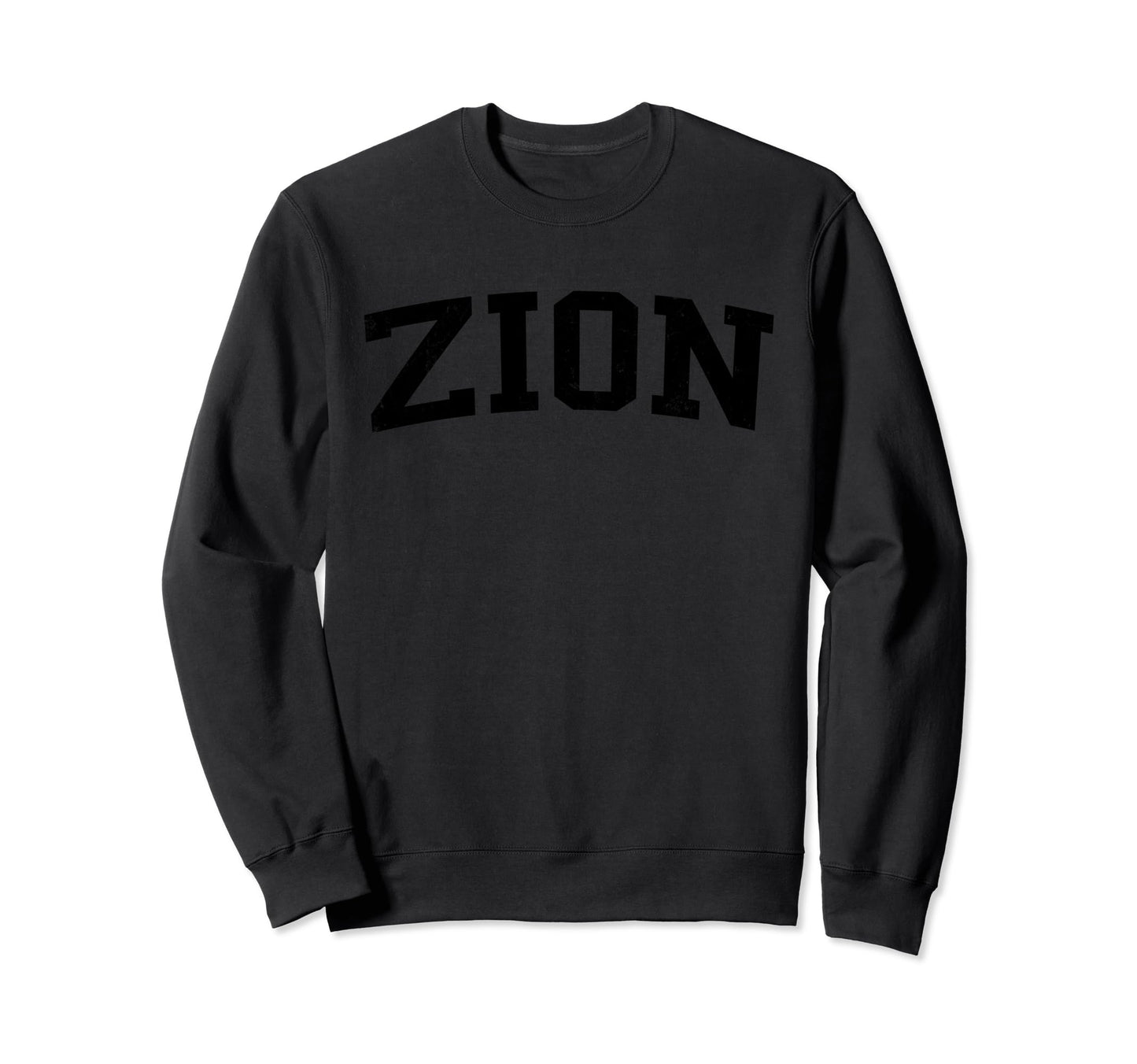 Zion Il Distressed Black Varsity Sweatshirt - Aesthetic Graphic for Adults - T-Shirt, Sweatshirt, Hoodie