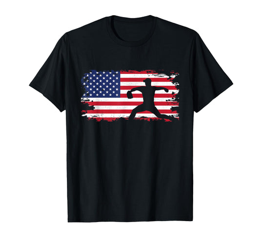 American Flag Pitcher Baseball T-Shirt - Casual Everyday Wear Unisex - T-Shirt, Sweatshirt, Hoodie
