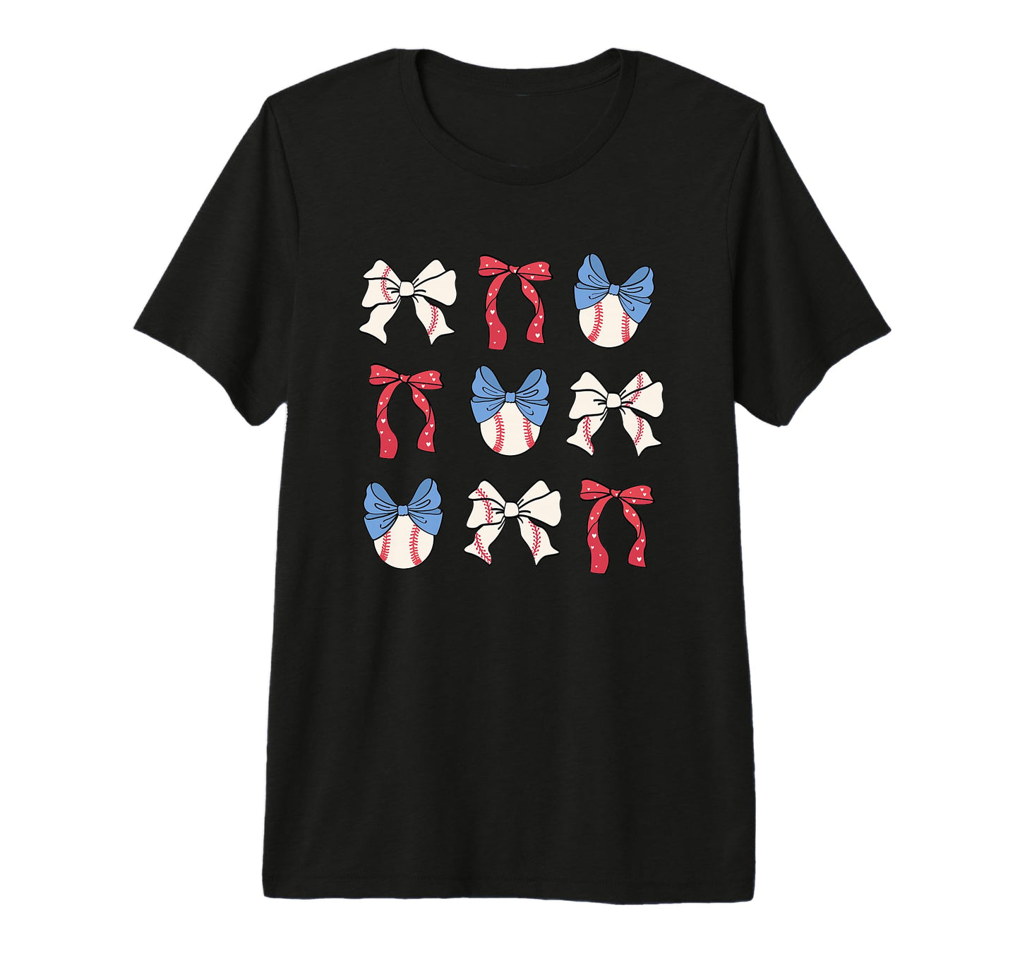 Baseball Bows Red White Blue T-Shirt - Fun Novelty Design Men Women - T-Shirt, Sweatshirt, Hoodie
