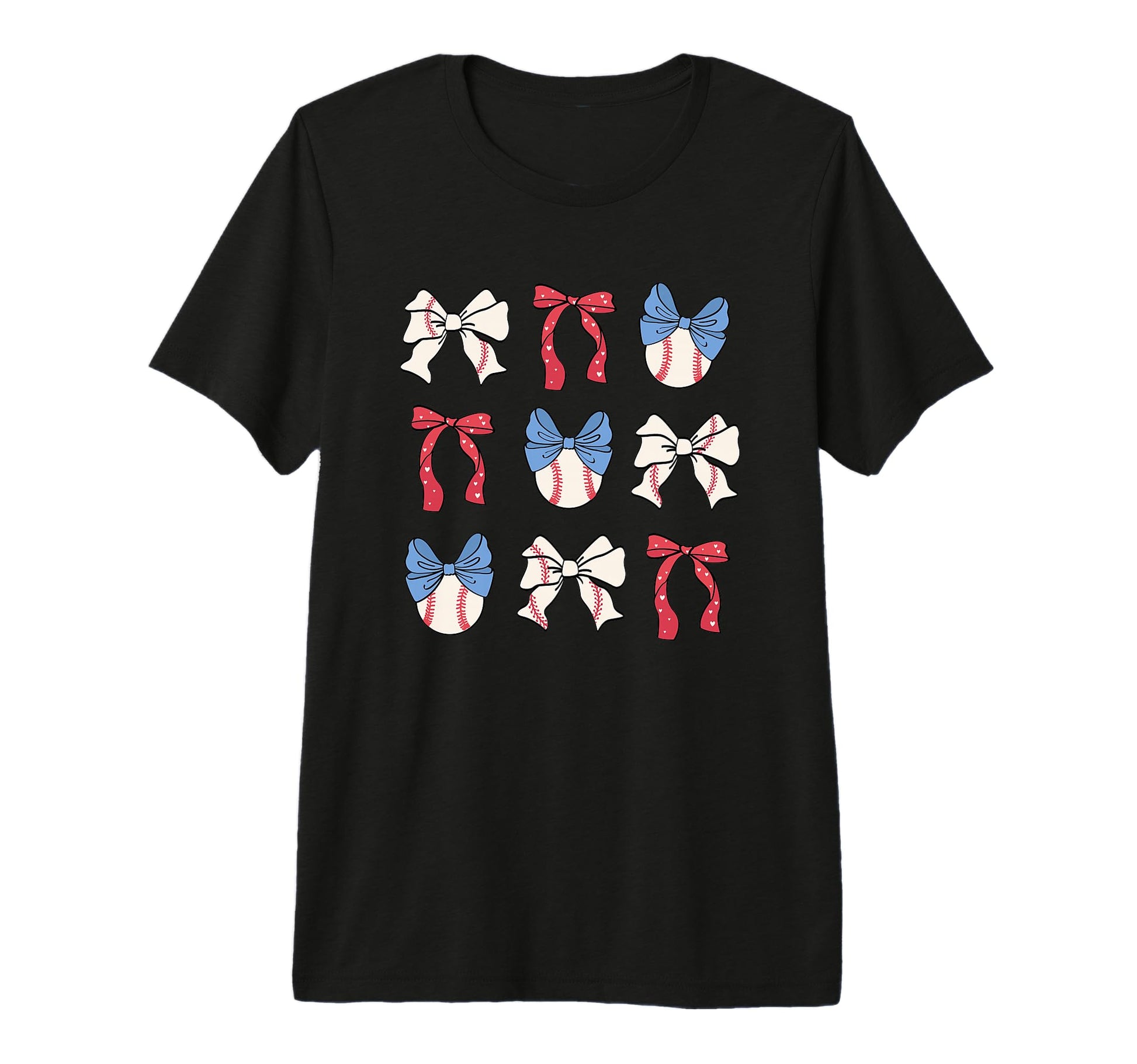 Baseball Bows Red White Blue T-Shirt - Fun Novelty Design Men Women - T-Shirt, Sweatshirt, Hoodie