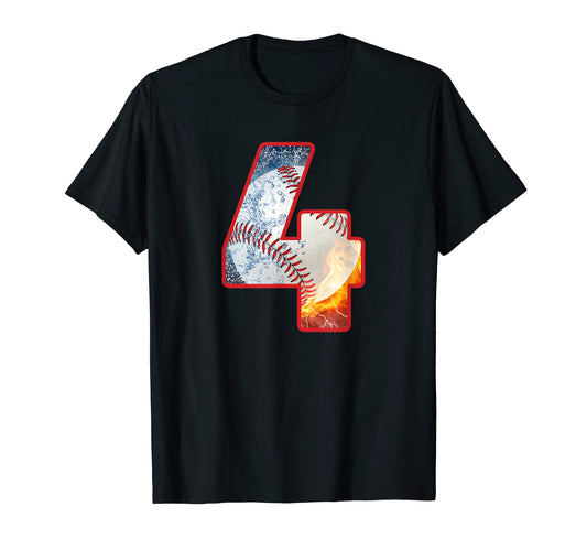 4Th Birthday Party Baseball Number 4 T-Shirt - Aesthetic Graphic Unisex - T-Shirt, Sweatshirt, Hoodie