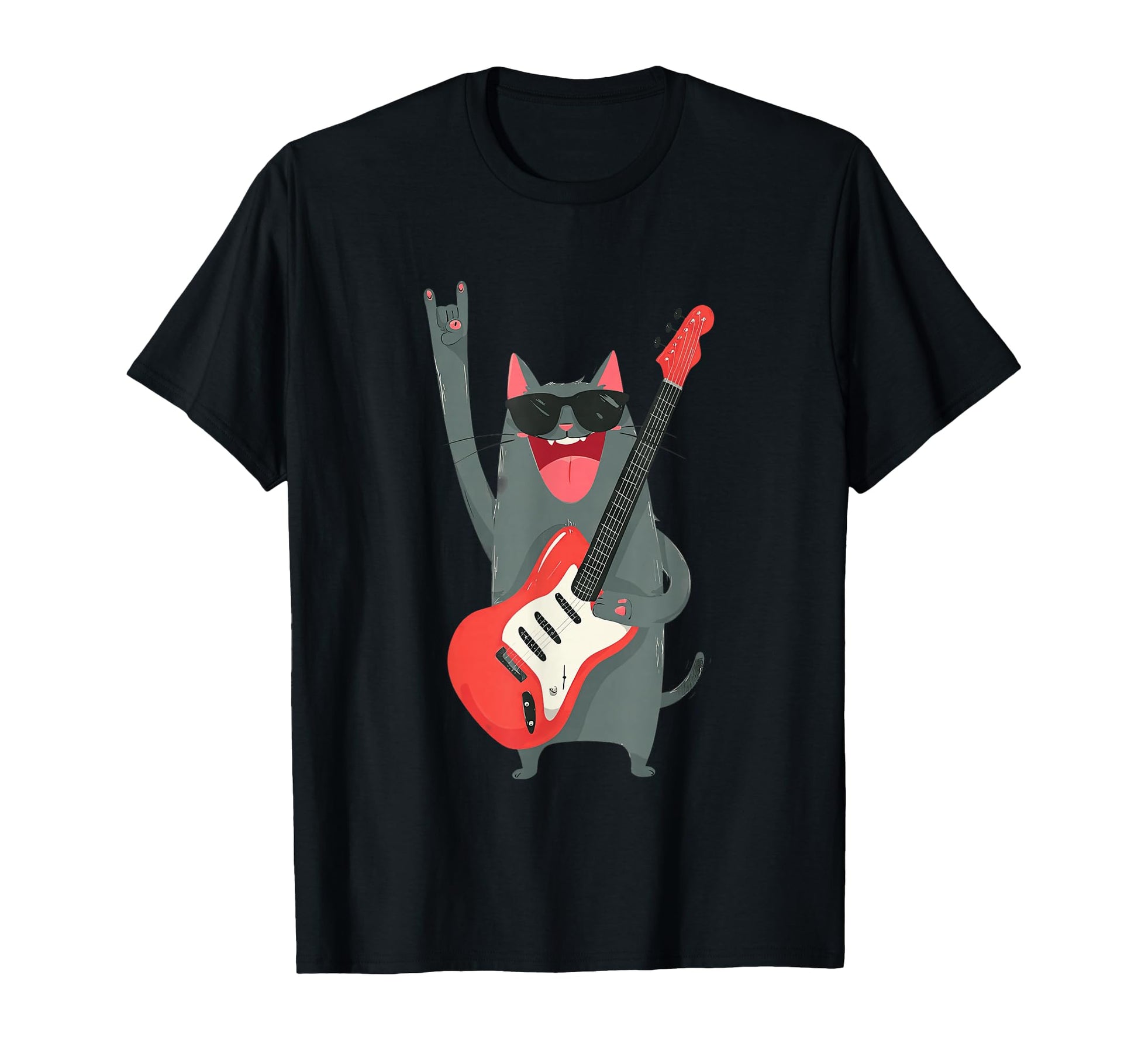 Cat Playing Guitar Rock Music T-Shirt - Minimalist Print for Adults - T-Shirt, Sweatshirt, Hoodie