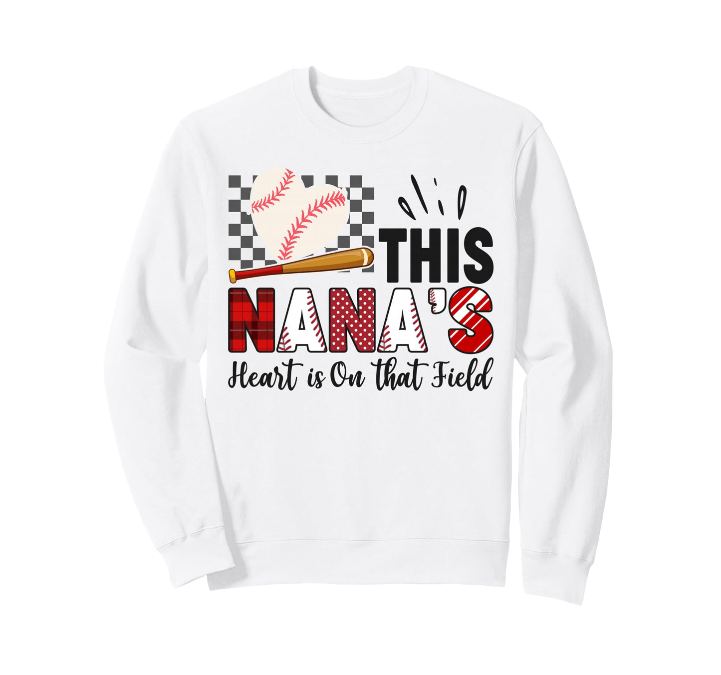 Baseball Nana Heart Field Game Sweatshirt - Aesthetic Graphic Men Women - T-Shirt, Sweatshirt, Hoodie