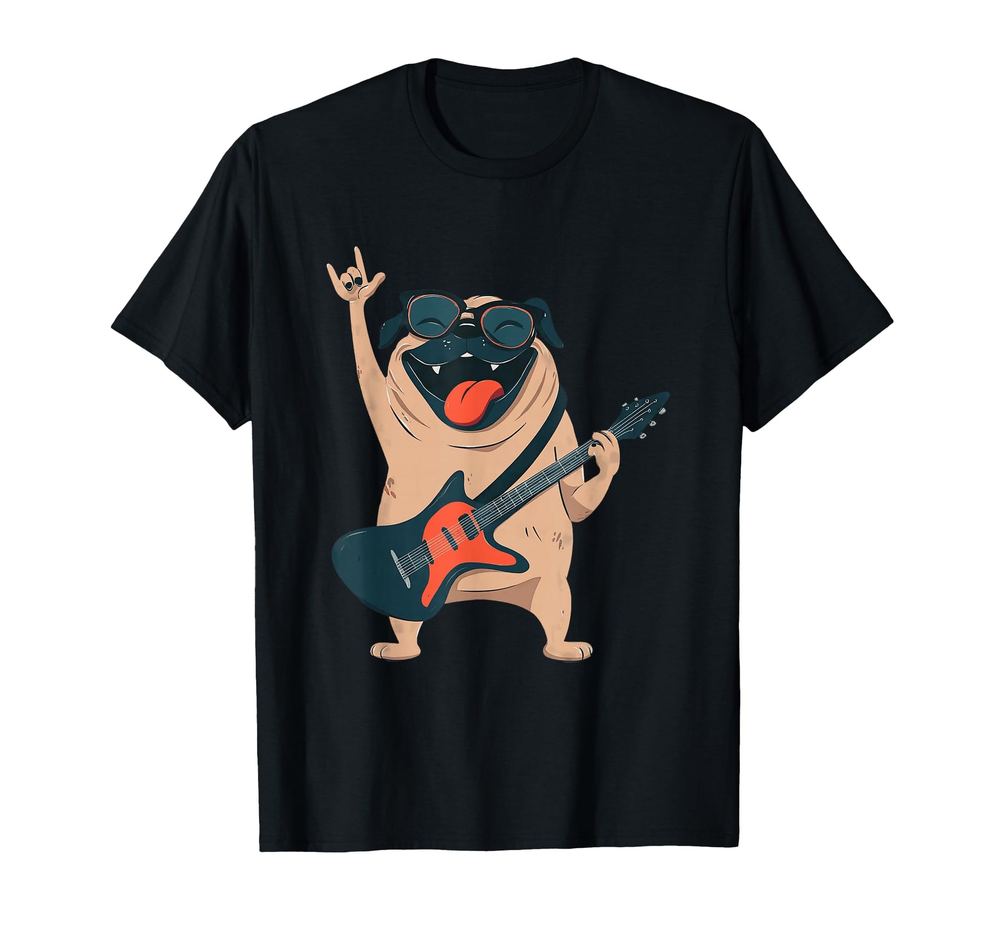 Funny Pug Rock Music Guitar Player T-Shirt - Fun Novelty Design Men Women - T-Shirt, Sweatshirt, Hoodie