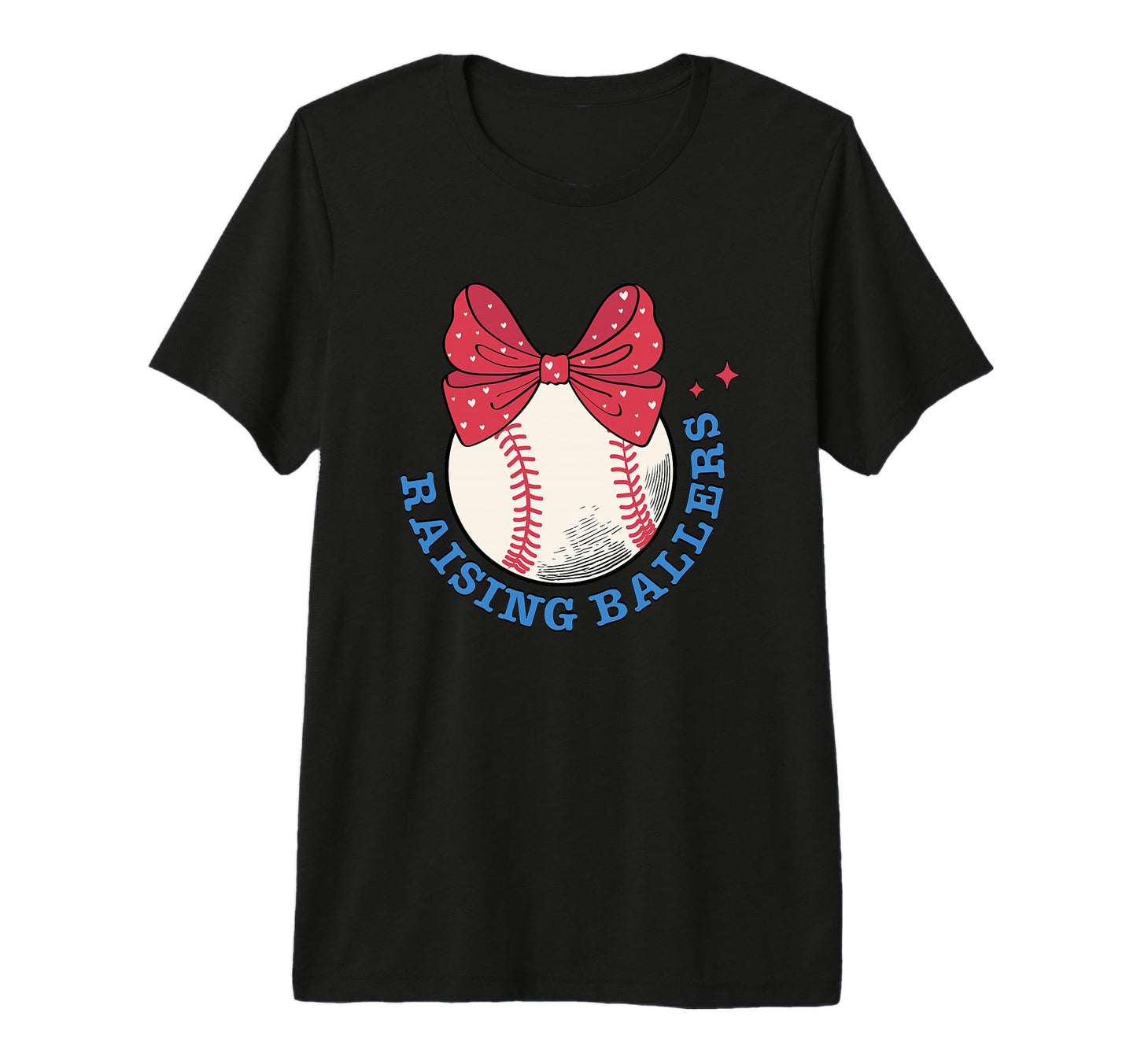 Raising Ballers Baseball Red Bow Heart T-Shirt - Fun Novelty Design Unisex - T-Shirt, Sweatshirt, Hoodie