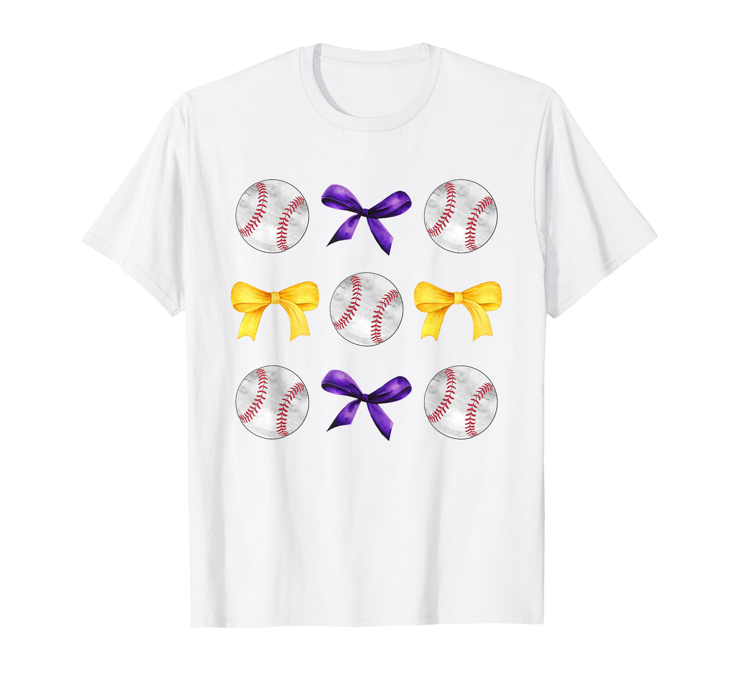 Baseballs Purple Gold Bows Ball Mom School T-Shirt - Graphic Print Unisex - T-Shirt, Sweatshirt, Hoodie