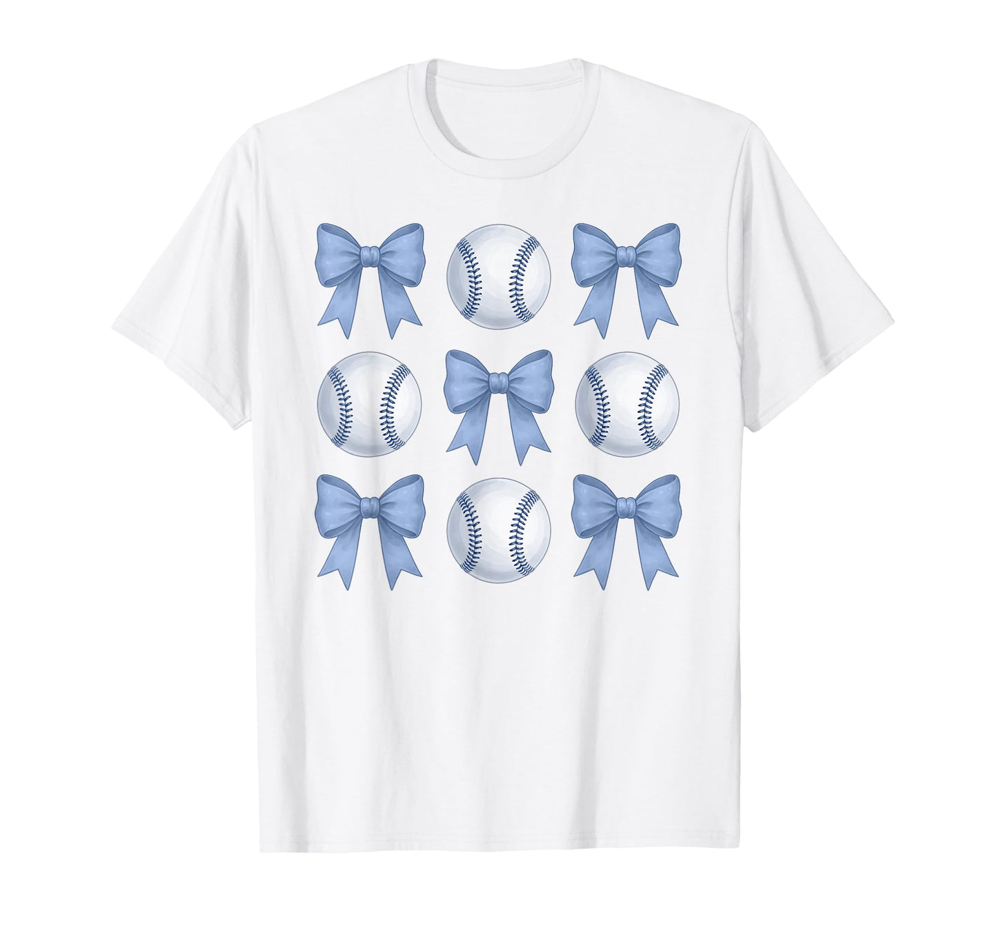 Baseball Coquette Toile Blue Bow Game T-Shirt - Minimalist Print Unisex - T-Shirt, Sweatshirt, Hoodie