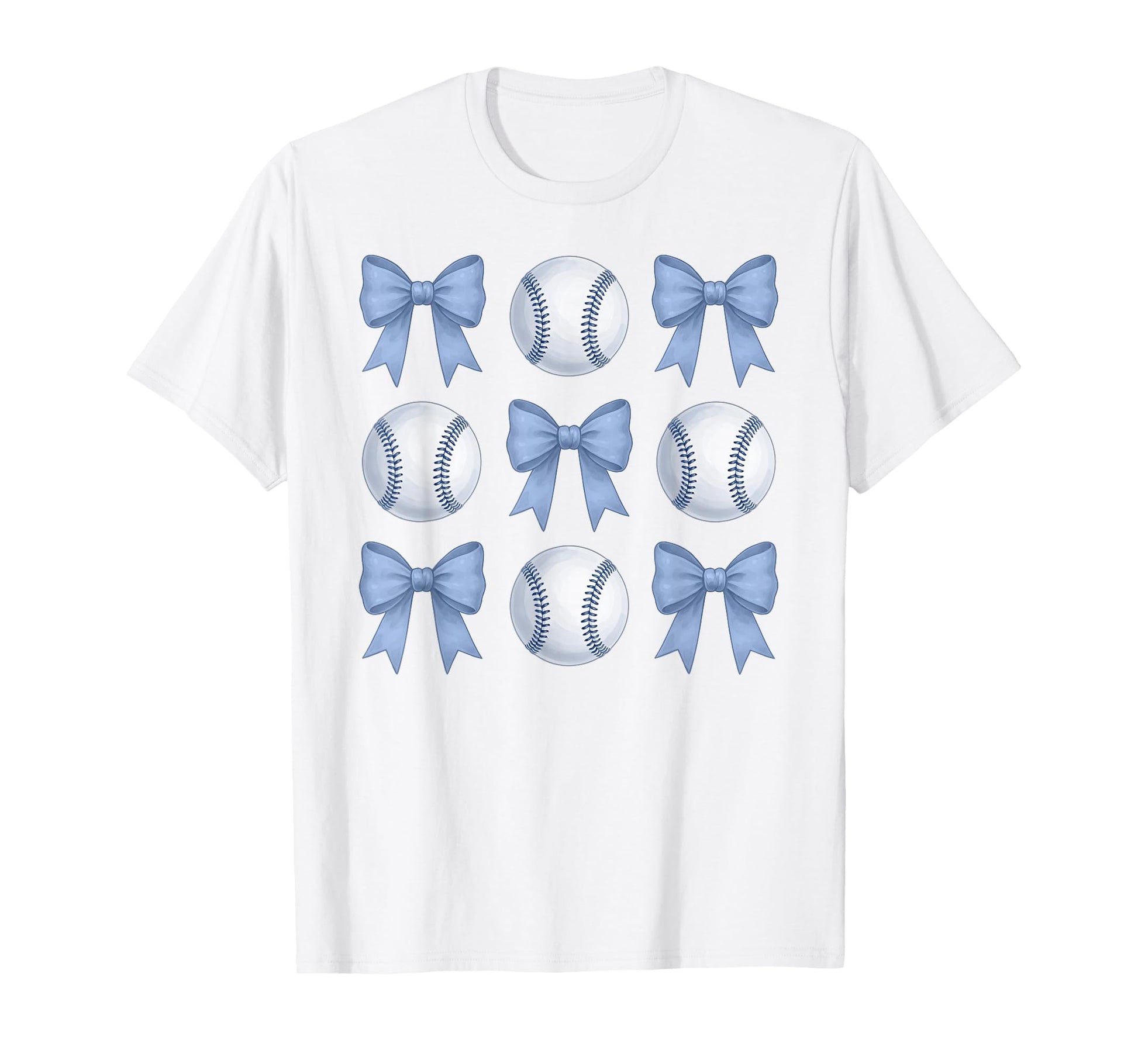 Baseball Coquette Toile Blue Bow Game T-Shirt - Minimalist Print Unisex - T-Shirt, Sweatshirt, Hoodie
