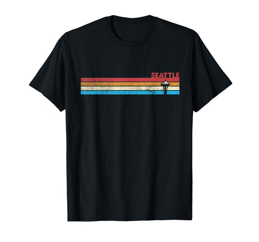 70S Rainbow Stripe Seattle Landmark T-Shirt - Novelty Apparel Men Women - T-Shirt, Sweatshirt, Hoodie