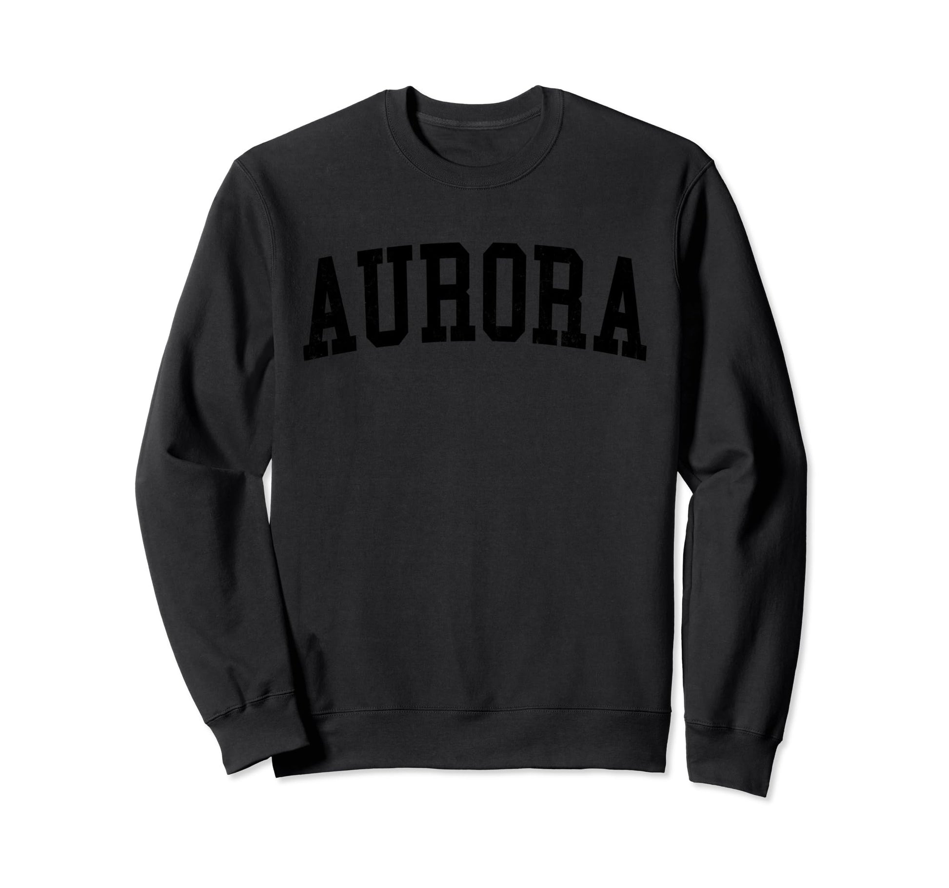 Aurora Co Distressed Black Varsity Sweatshirt - Novelty Apparel for Adults - T-Shirt, Sweatshirt, Hoodie