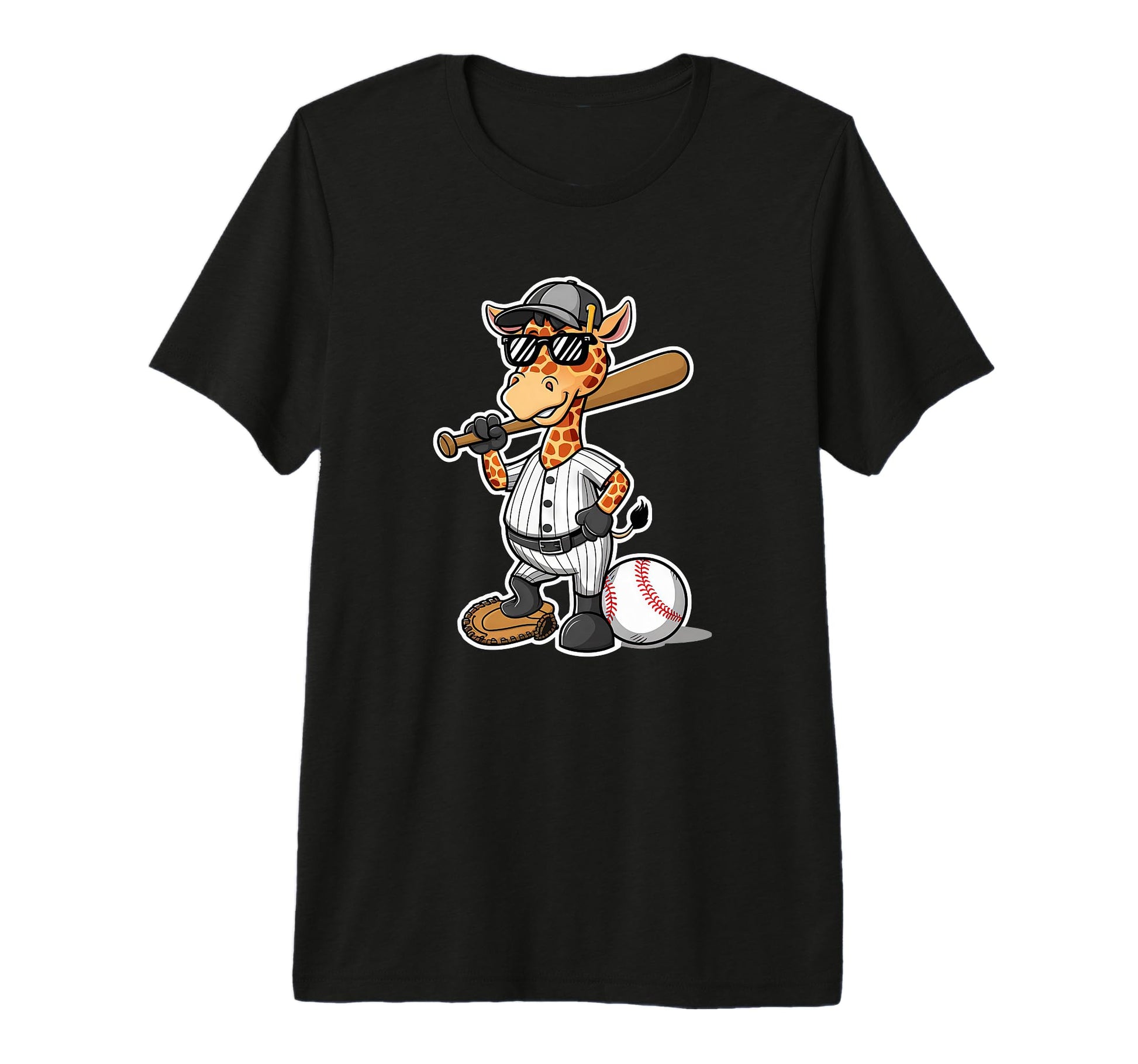 Baseball Giraffe Cartoon Sports Fan T-Shirt - Novelty Apparel Men Women - T-Shirt, Sweatshirt, Hoodie