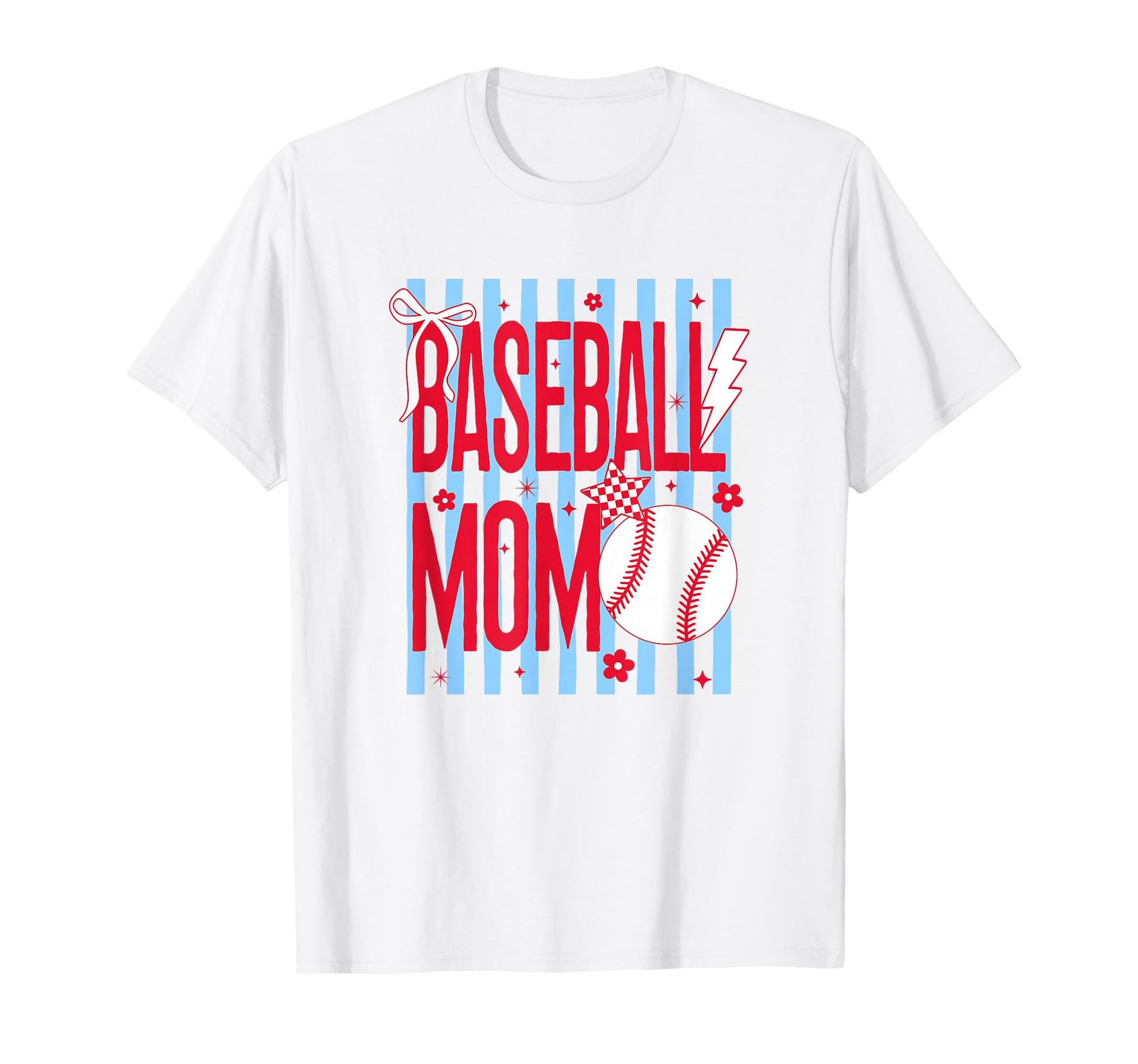 Baseball Mom Patriotic Striped Bow T-Shirt - Streetwear Style Unisex - T-Shirt, Sweatshirt, Hoodie