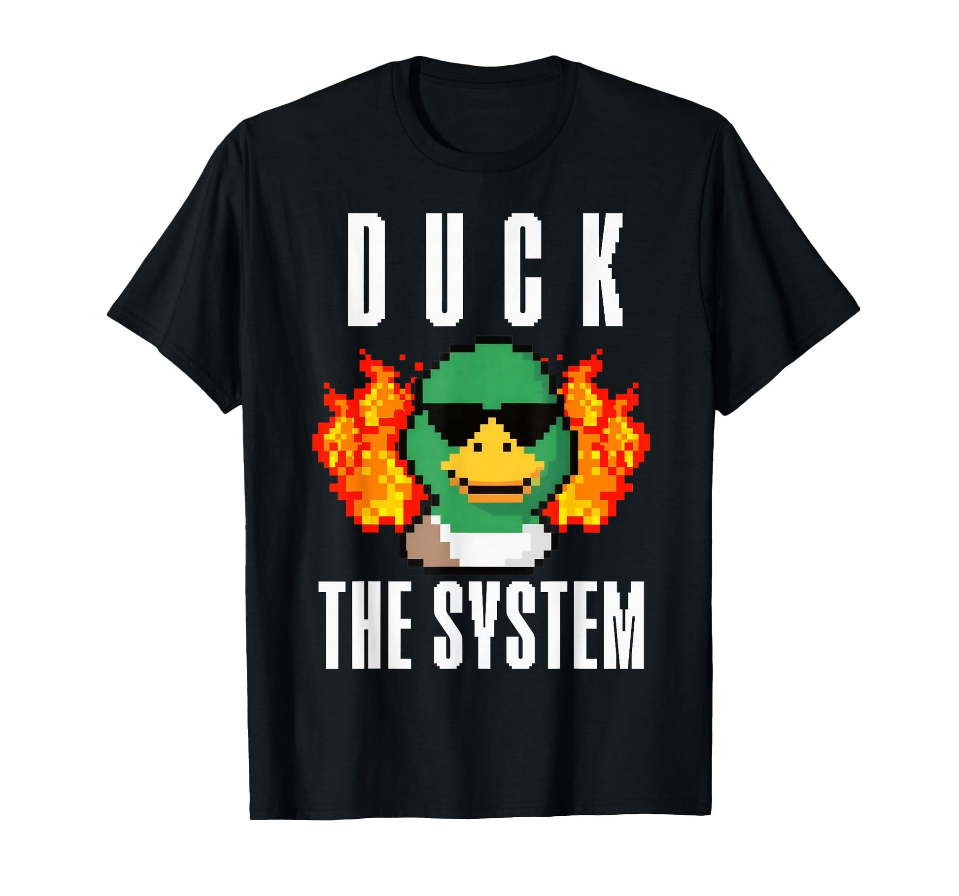 Duck System Pixel Duck Fire Gaming T-Shirt - Unique Graphic for Adults - T-Shirt, Sweatshirt, Hoodie