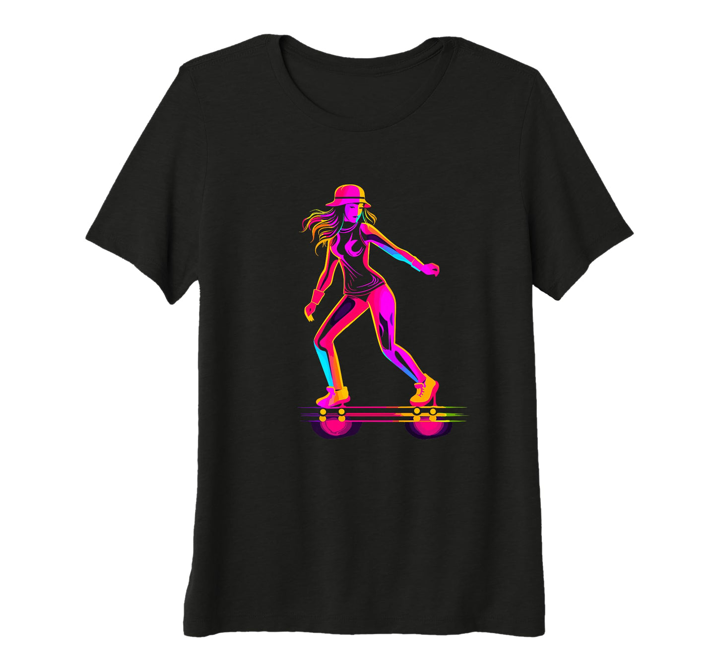 Womens Female Roller Skater Retrowave T-Shirt - Novelty Apparel Men Women - T-Shirt, Sweatshirt, Hoodie