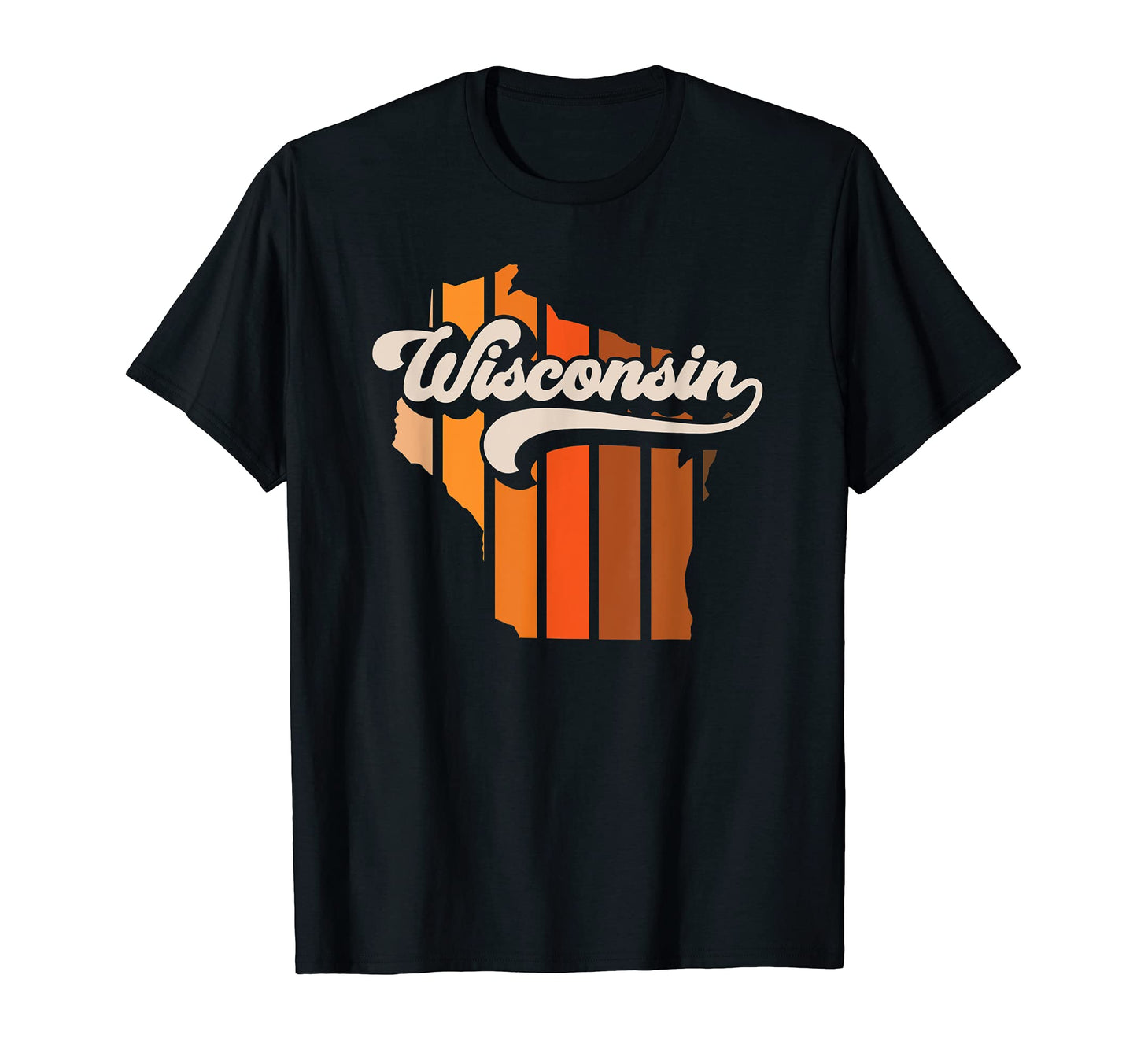 Wisconsin 70S Stripe State Silhouette T-Shirt - Graphic Print Unisex - T-Shirt, Sweatshirt, Hoodie