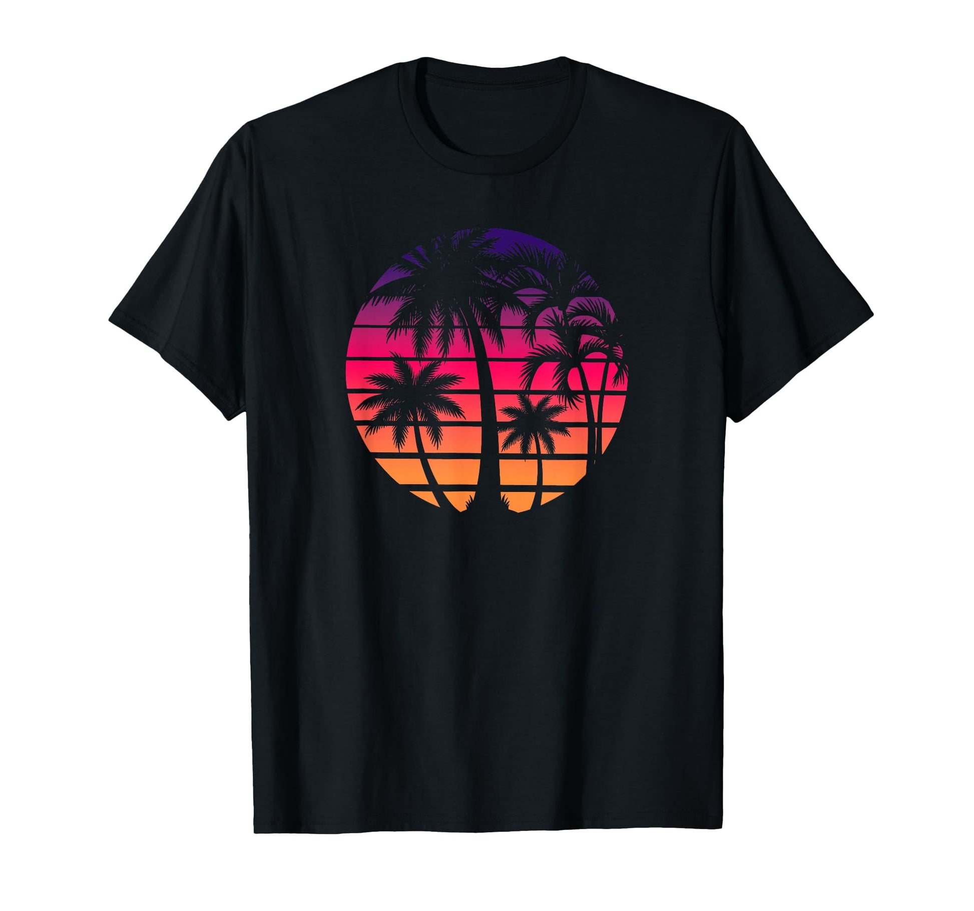 80S Sunset Palm Tree Beach Vacation Art T-Shirt - Novelty Apparel Unisex - T-Shirt, Sweatshirt, Hoodie