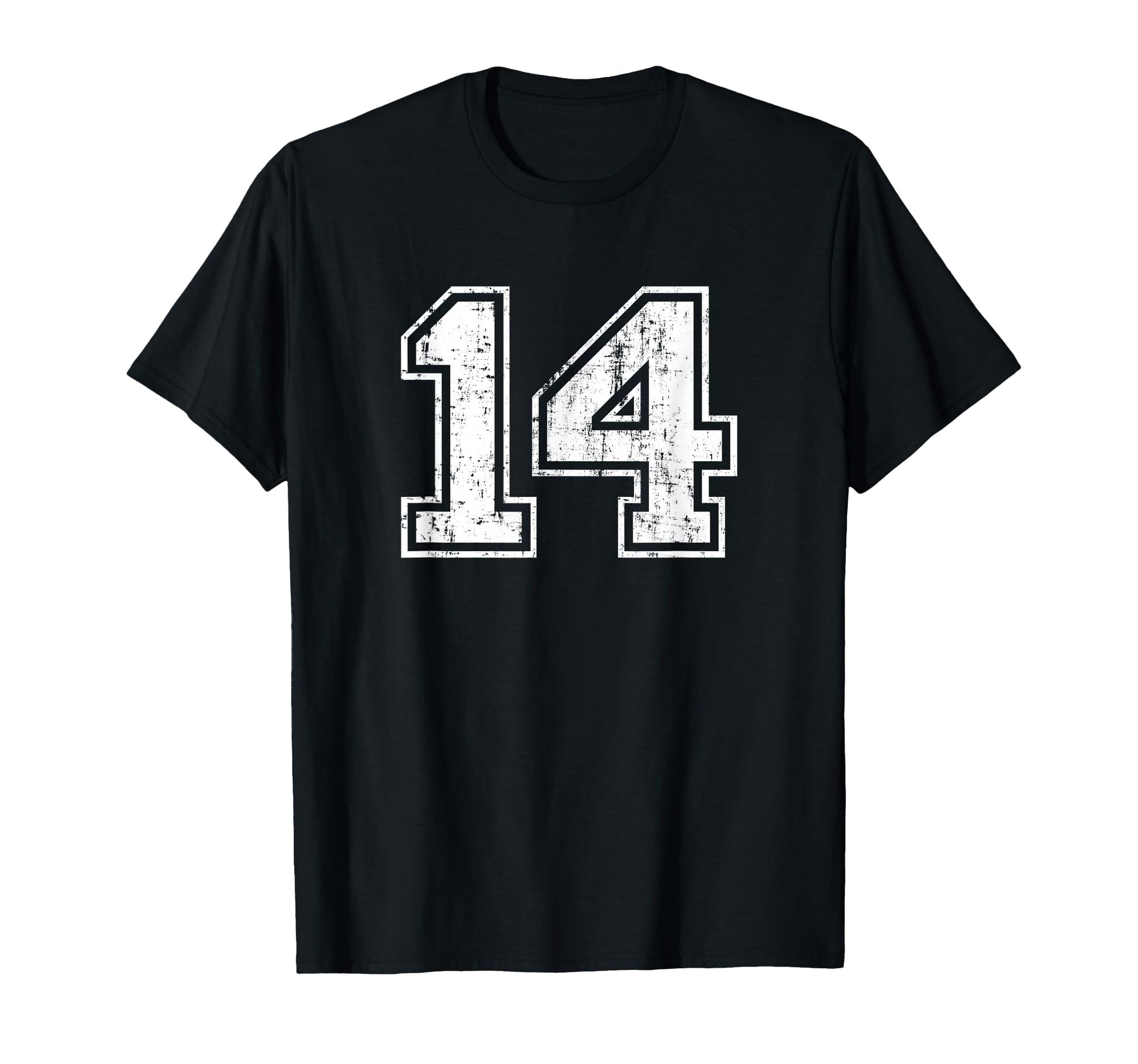 Number 14 Fourteen Distressed Sports Team T-Shirt - Graphic Print Unisex - T-Shirt, Sweatshirt, Hoodie
