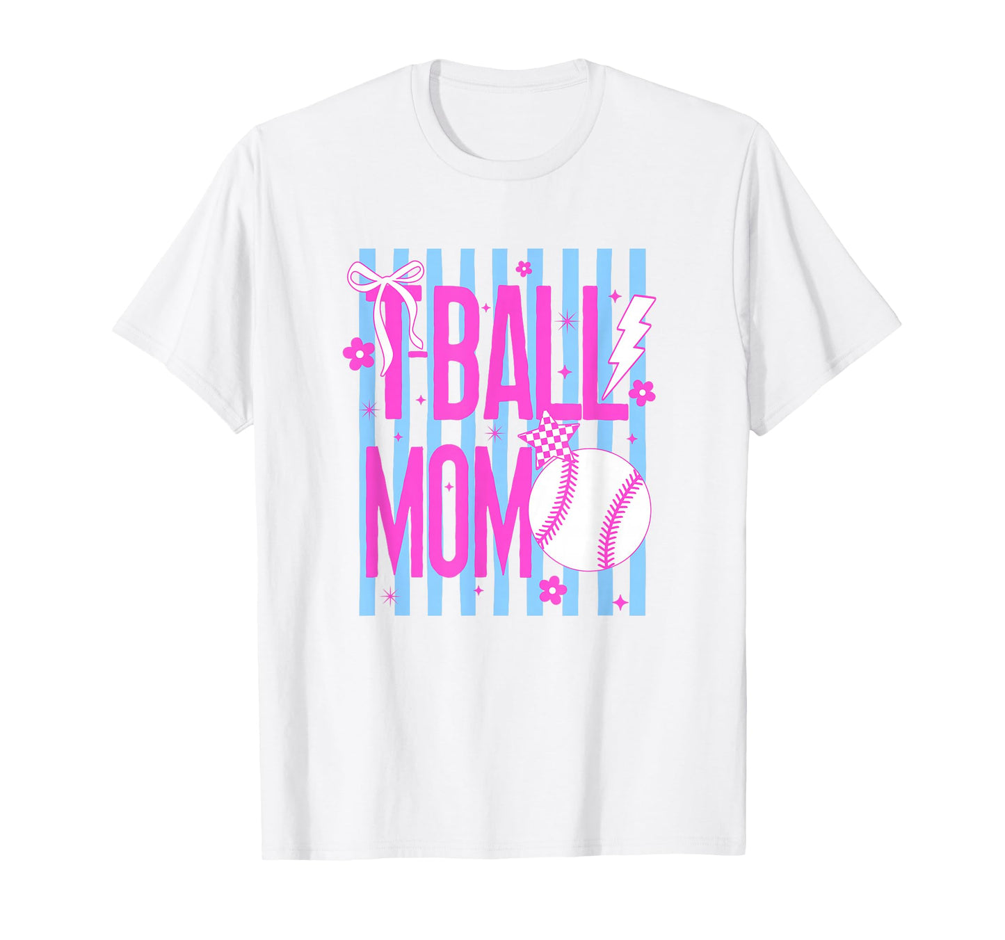 Tball Mom Baseball Striped Bow Ball T-Shirt - Novelty Apparel Unisex - T-Shirt, Sweatshirt, Hoodie