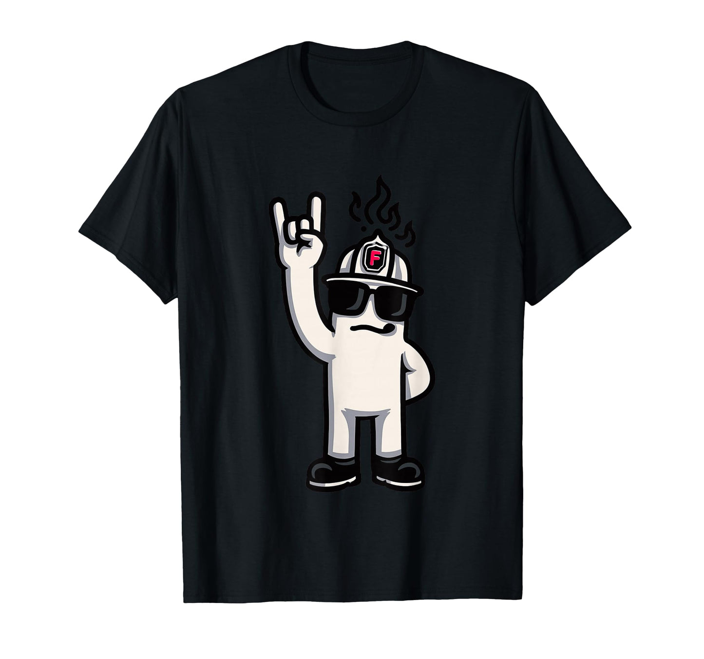 Firefighter Mascot Rock Hand Sign T-Shirt - Trendy Graphic Men Women - T-Shirt, Sweatshirt, Hoodie