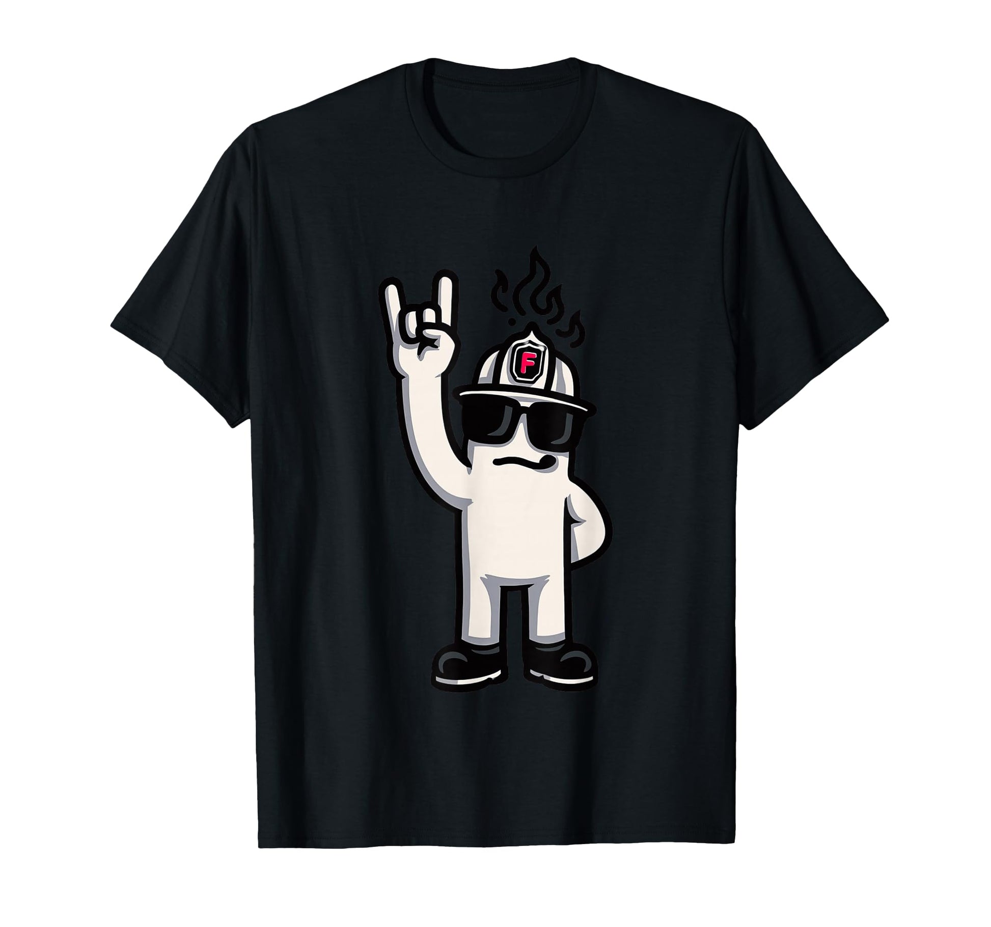 Firefighter Mascot Rock Hand Sign T-Shirt - Trendy Graphic Men Women - T-Shirt, Sweatshirt, Hoodie