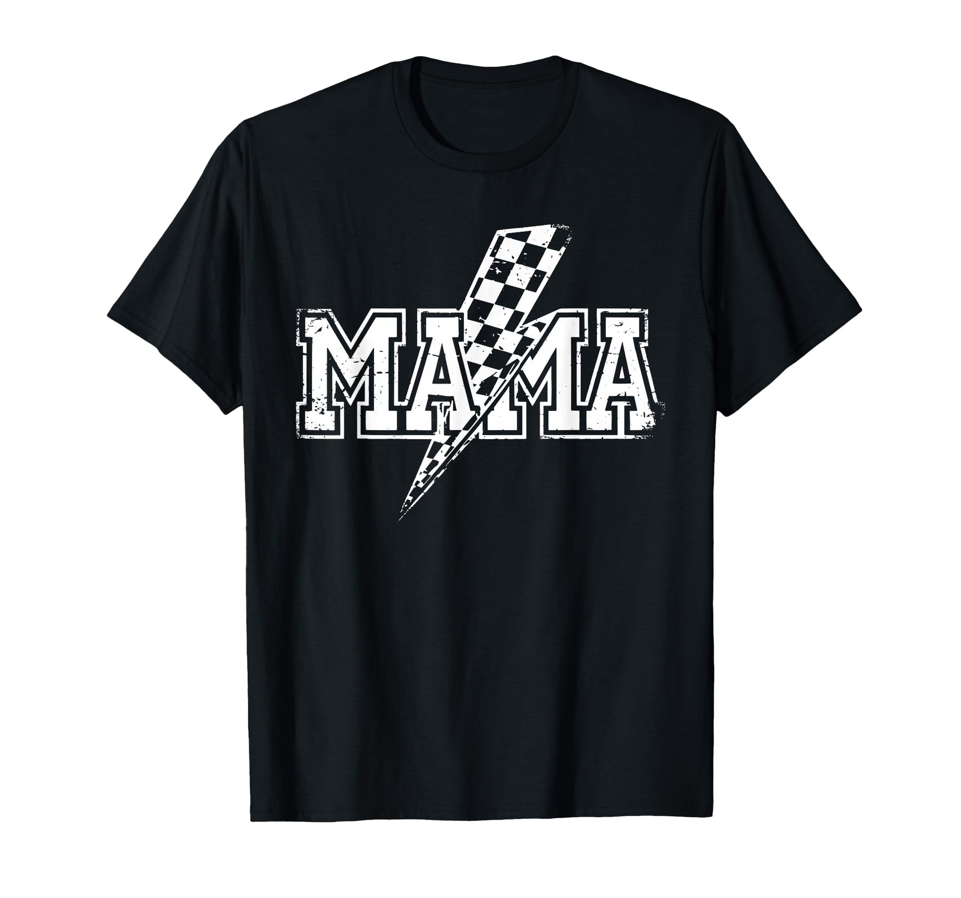 Mama Lightning Bolt Checkered Varsity T-Shirt - Minimalist Print Unisex - T-Shirt, Sweatshirt, Hoodie