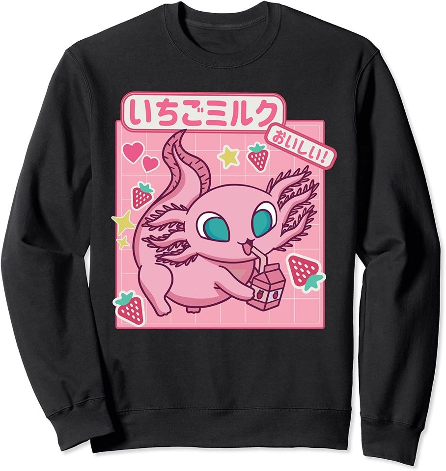 Pastel Goth Axolotl Strawberry Milk Shake Anime - Adult & Kids T-Shirts, Sweatshirts & Hoodies apparel design preview 1