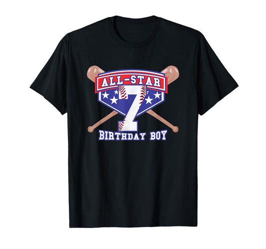 All Star Baseball 7 Year Old Birthday T-Shirt - Unique Graphic Unisex - T-Shirt, Sweatshirt, Hoodie