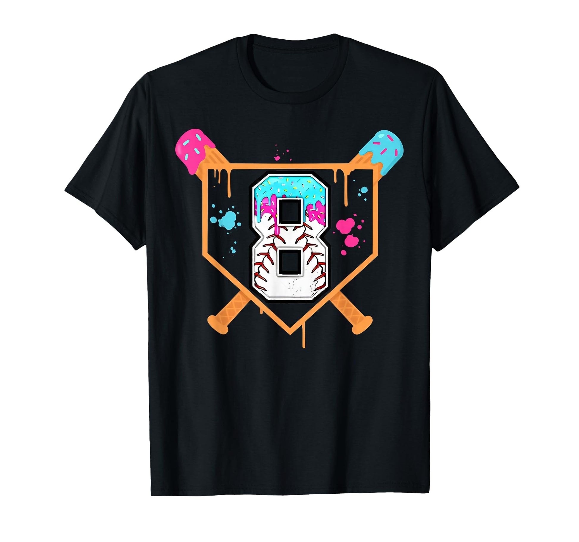 Baseball 8Th Birthday Ice Cream Drip T-Shirt - Custom Art Print Men Women - T-Shirt, Sweatshirt, Hoodie