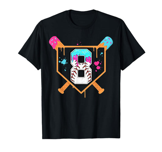 Baseball 8Th Birthday Ice Cream Drip T-Shirt - Custom Art Print Men Women - T-Shirt, Sweatshirt, Hoodie