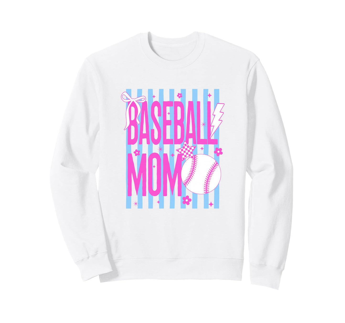 Baseball Mom Striped Bow Sweatshirt - Custom Art Print for Adults - T-Shirt, Sweatshirt, Hoodie