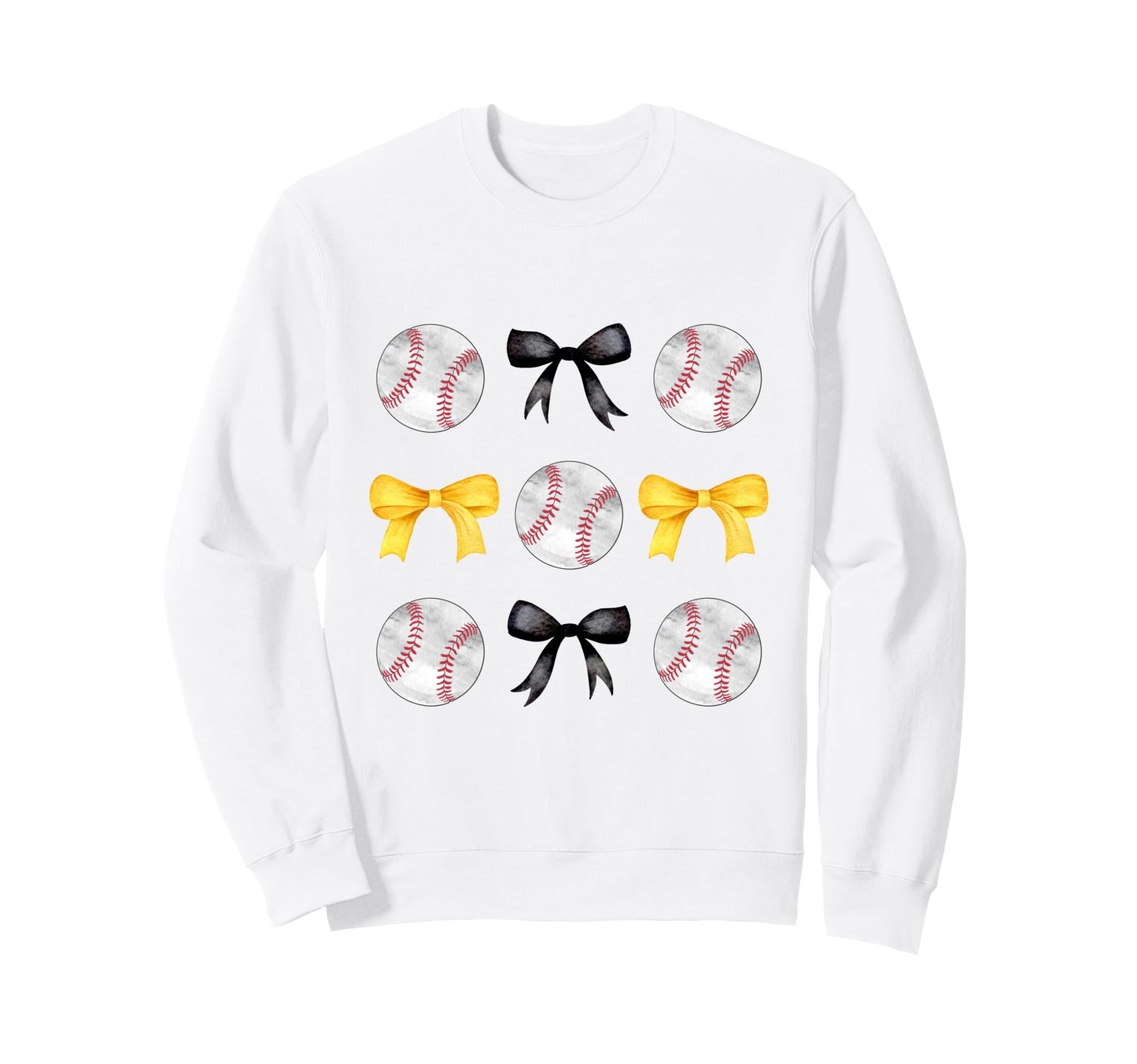 Baseballs Black Yellow Bows Ball Mom Sweatshirt - Novelty Apparel Unisex - T-Shirt, Sweatshirt, Hoodie
