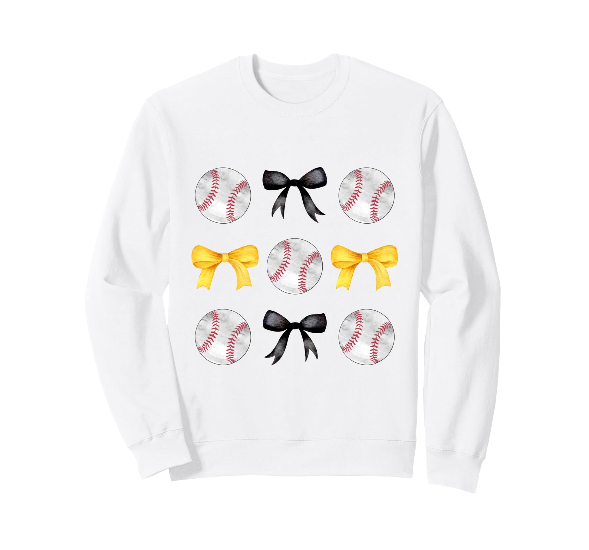 Baseballs Black Yellow Bows Ball Mom Sweatshirt - Novelty Apparel Unisex - T-Shirt, Sweatshirt, Hoodie