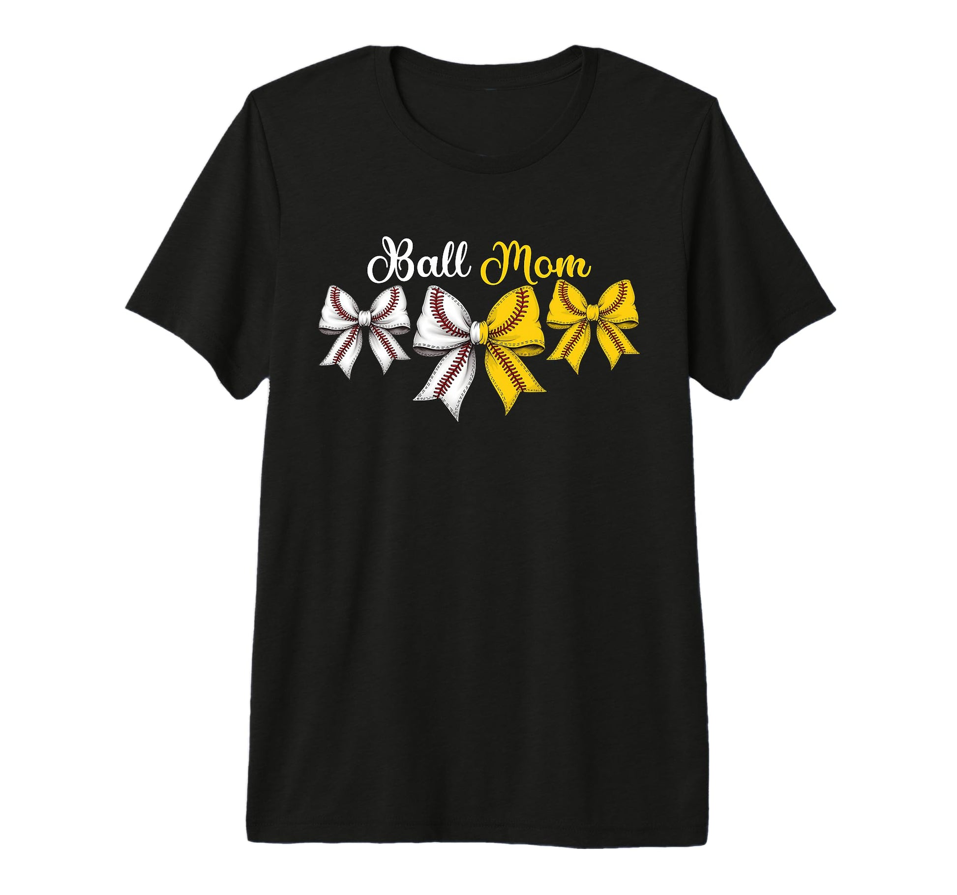 Ball Mom Bow Baseball Softball Laces T-Shirt - Trendy Graphic Men Women - T-Shirt, Sweatshirt, Hoodie