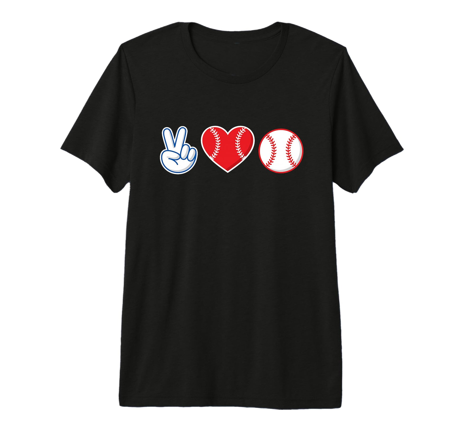 Peace Love Baseball Fan Blue Red T-Shirt - Custom Art Print for Adults - T-Shirt, Sweatshirt, Hoodie
