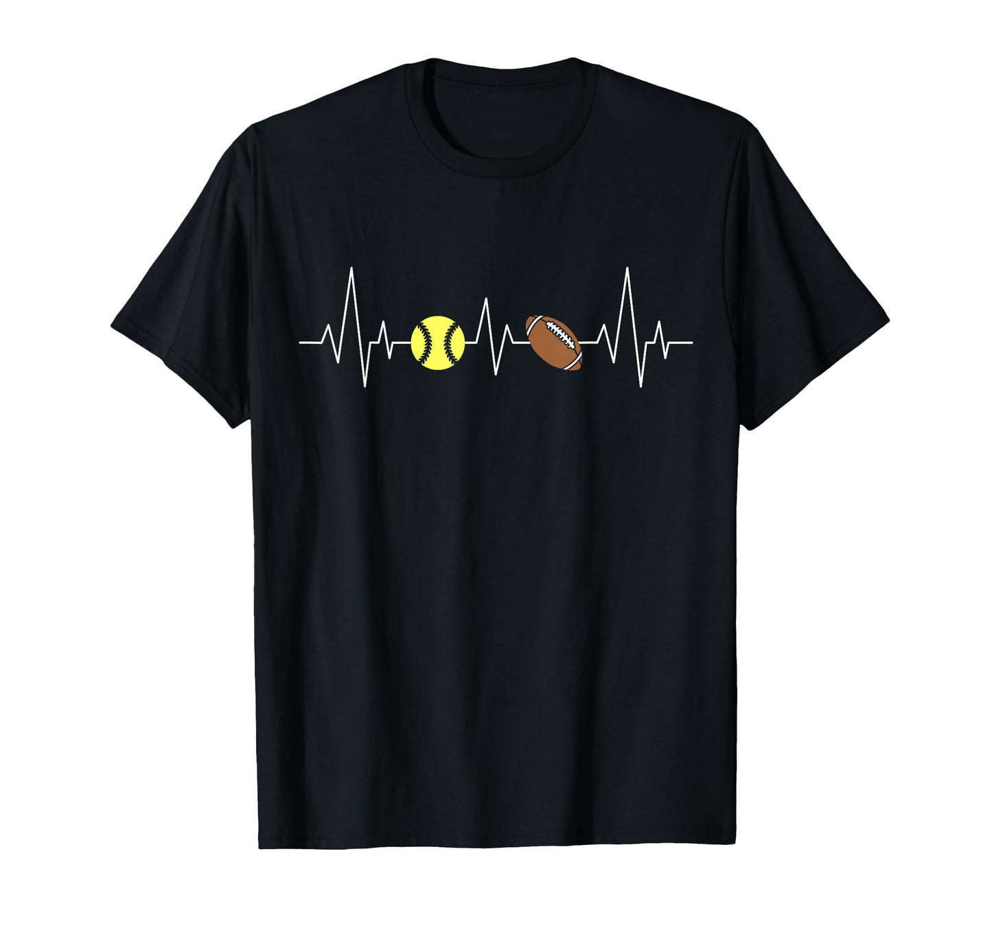 Football Baseball Softball Heartbeat Funny T-Shirt - Unique Graphic Unisex - T-Shirt, Sweatshirt, Hoodie