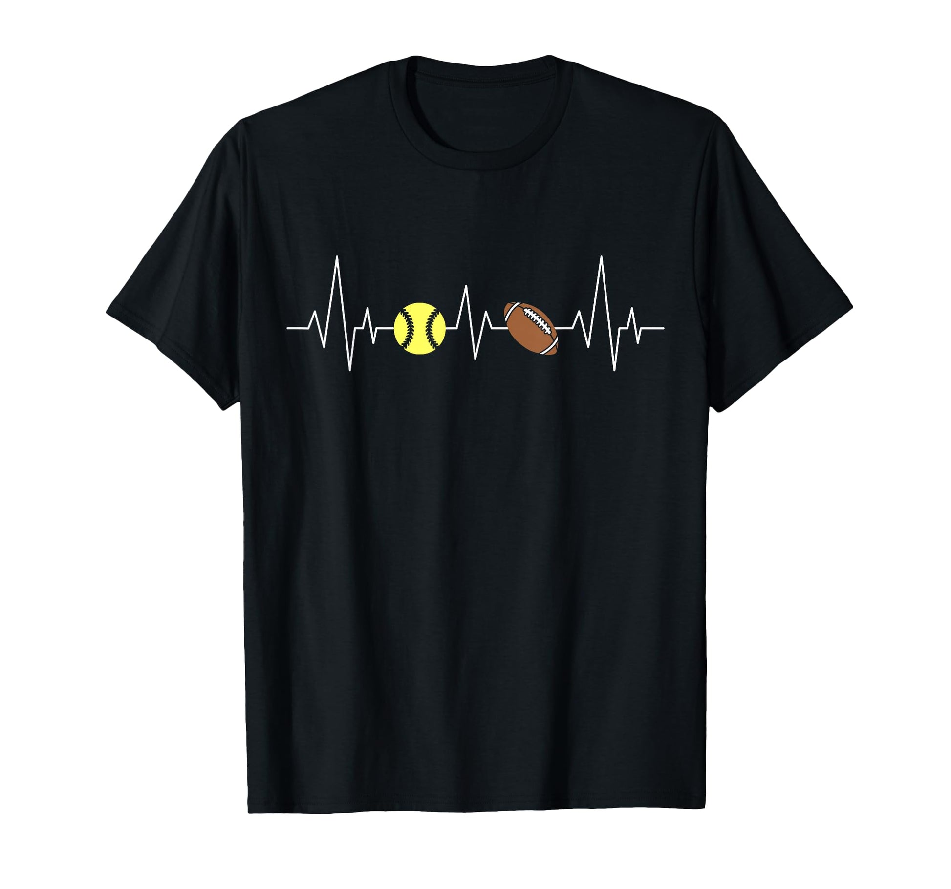 Football Baseball Softball Heartbeat Funny T-Shirt - Unique Graphic Unisex - T-Shirt, Sweatshirt, Hoodie