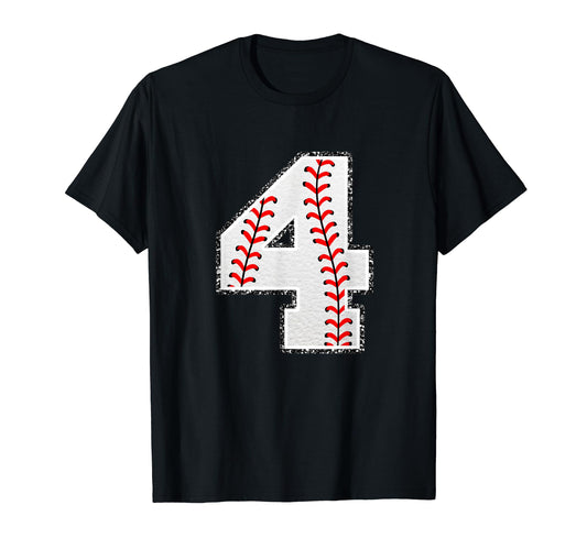 4 Baseball Distressed Number T-Shirt - Fun Novelty Design for Adults - T-Shirt, Sweatshirt, Hoodie