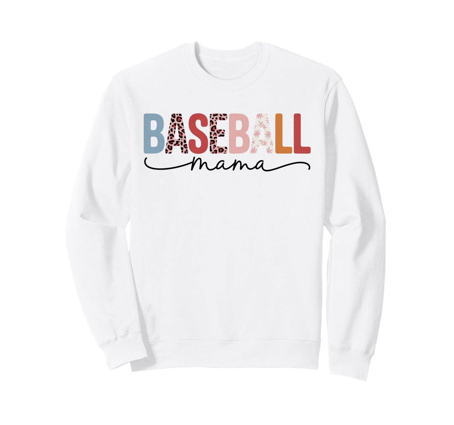 Baseball Mama Leopard Floral Sweatshirt - Casual Everyday Wear for Adults - T-Shirt, Sweatshirt, Hoodie